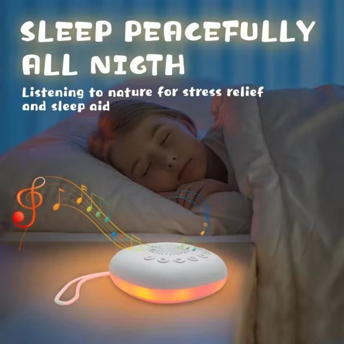 Machine à Bruit Blanc Portable Avec Veilleuse 7 Couleurs - 10 Sons Apaisants, Minuterie Réglable, Pour Bébés Et Adultes - 8