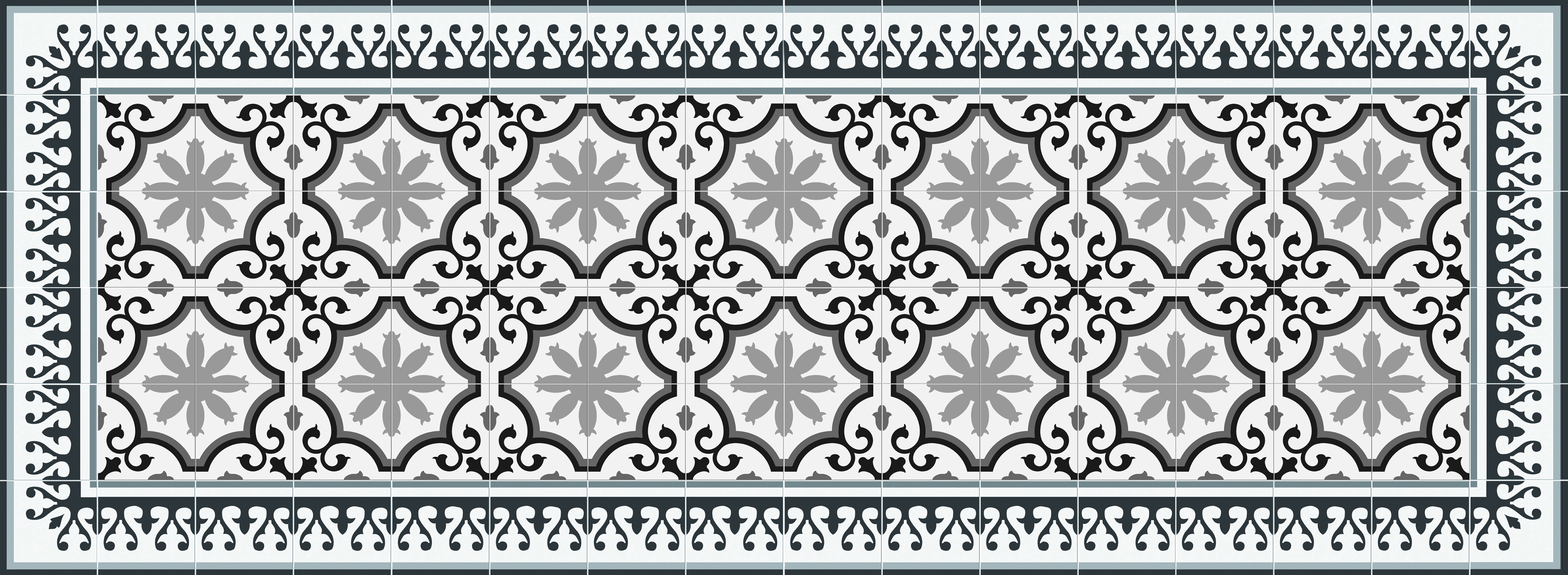 Dywan winylowy Parisian 66x180 cm - antypoślizgowy PVC, winylowy do kuchni lub salonu, zmywalny, styl hydrauliczny, szary