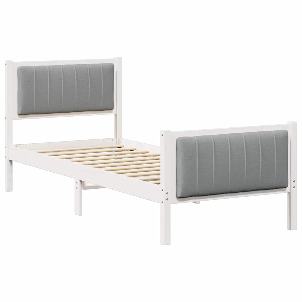 Cadre de lit en bois massif de pin blanc et gris clair pour la chambre, 75 × 190 cm - 2