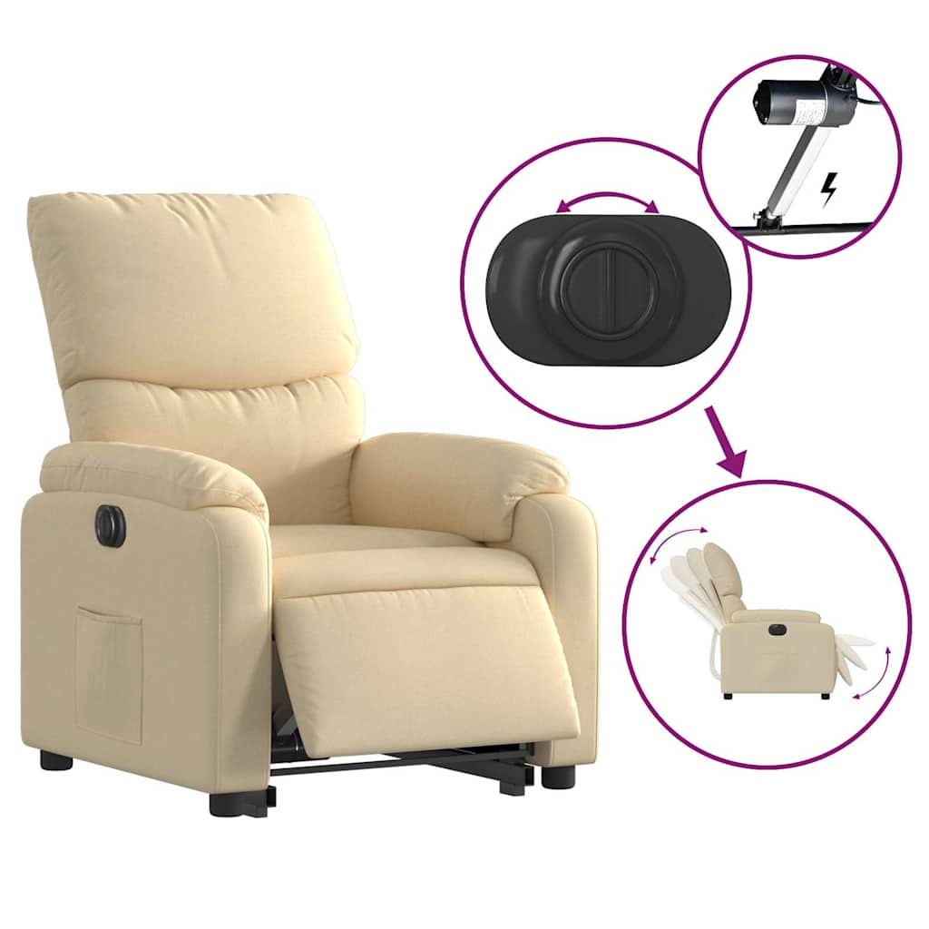 Fauteuil inclinable électrique crème tissu - 6