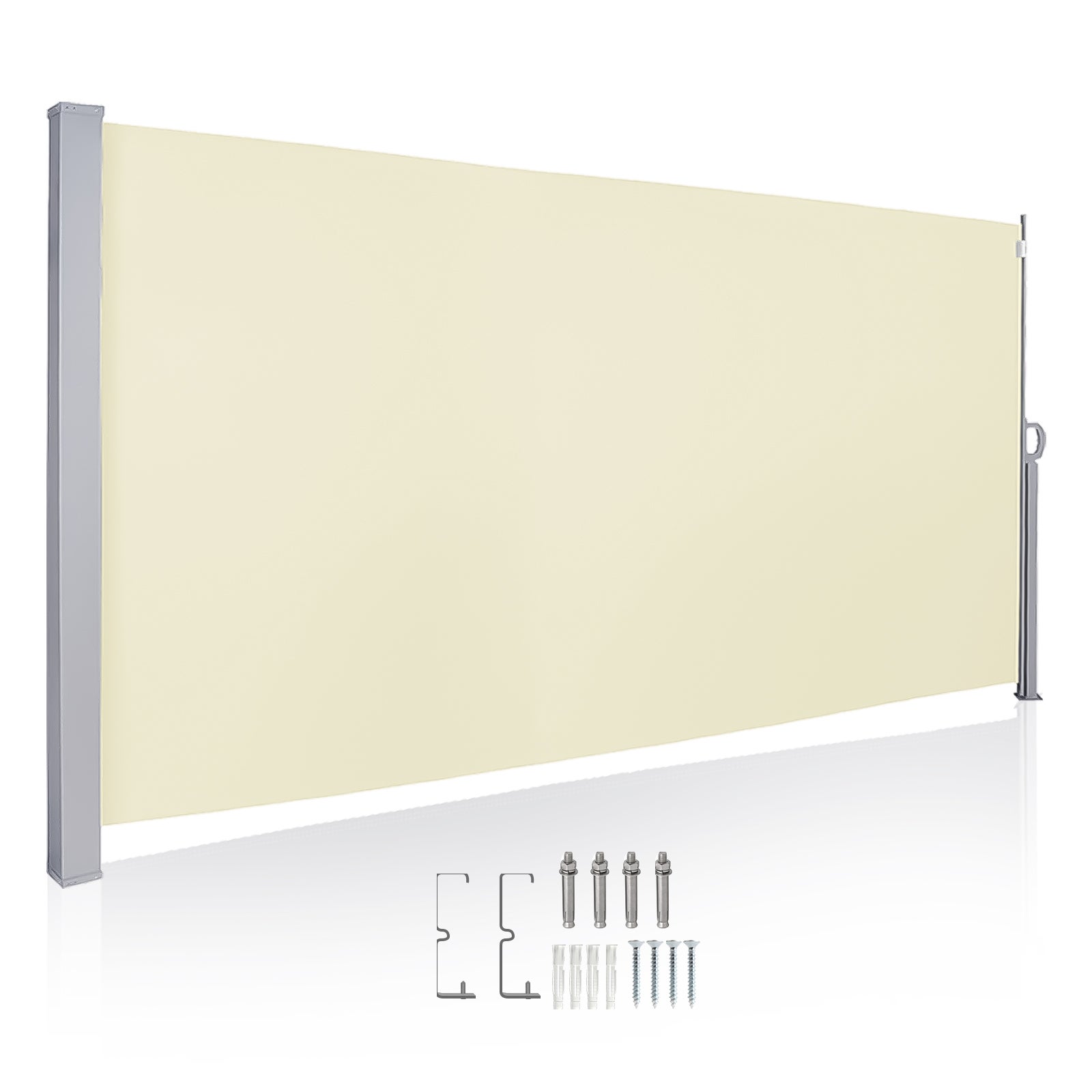 Store Latéral Extérieur Brise-vue Rétractable – Dimensions 140x300 Cm, Tissu Polyester, Couleur Crème, Cadre Acier/aluminium - 5