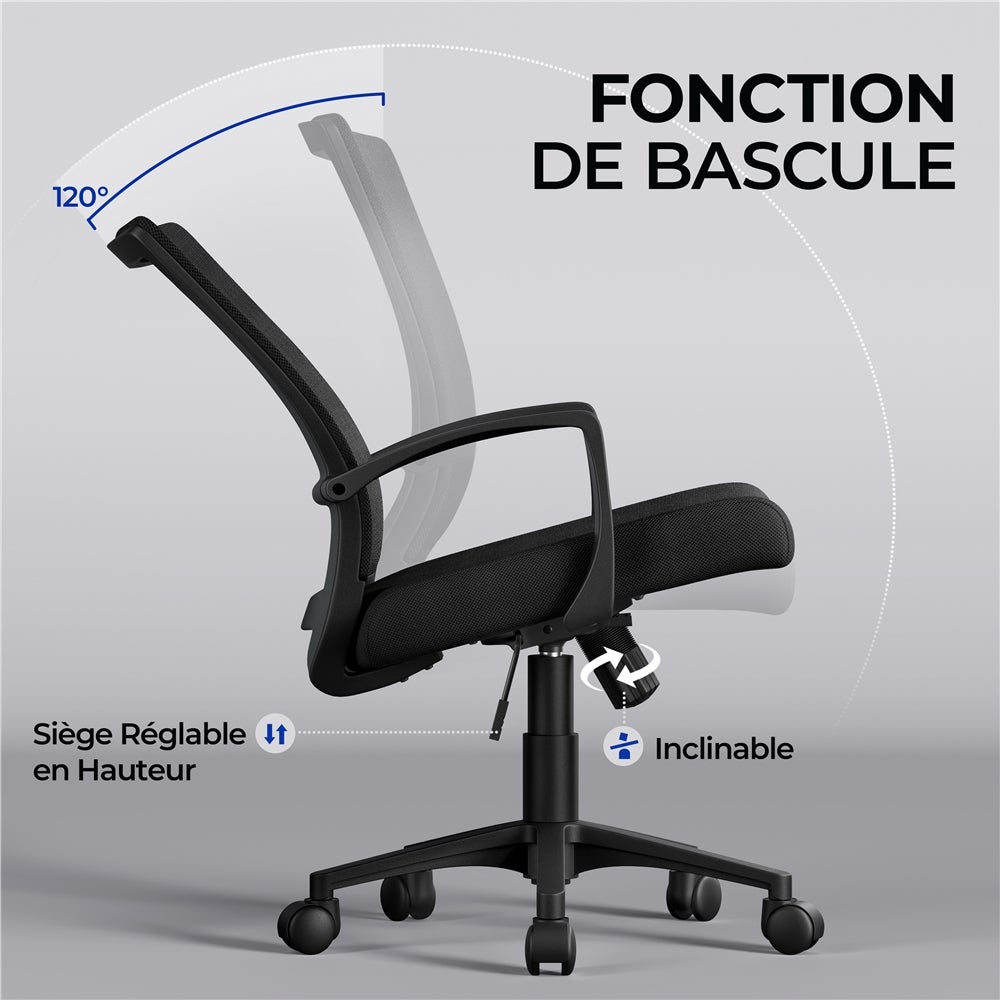 Chaise Bureau avec Siège Dossier Hauteur Réglable Fauteuil d'Ordinateur Charge 125kg Yaheetech - 6