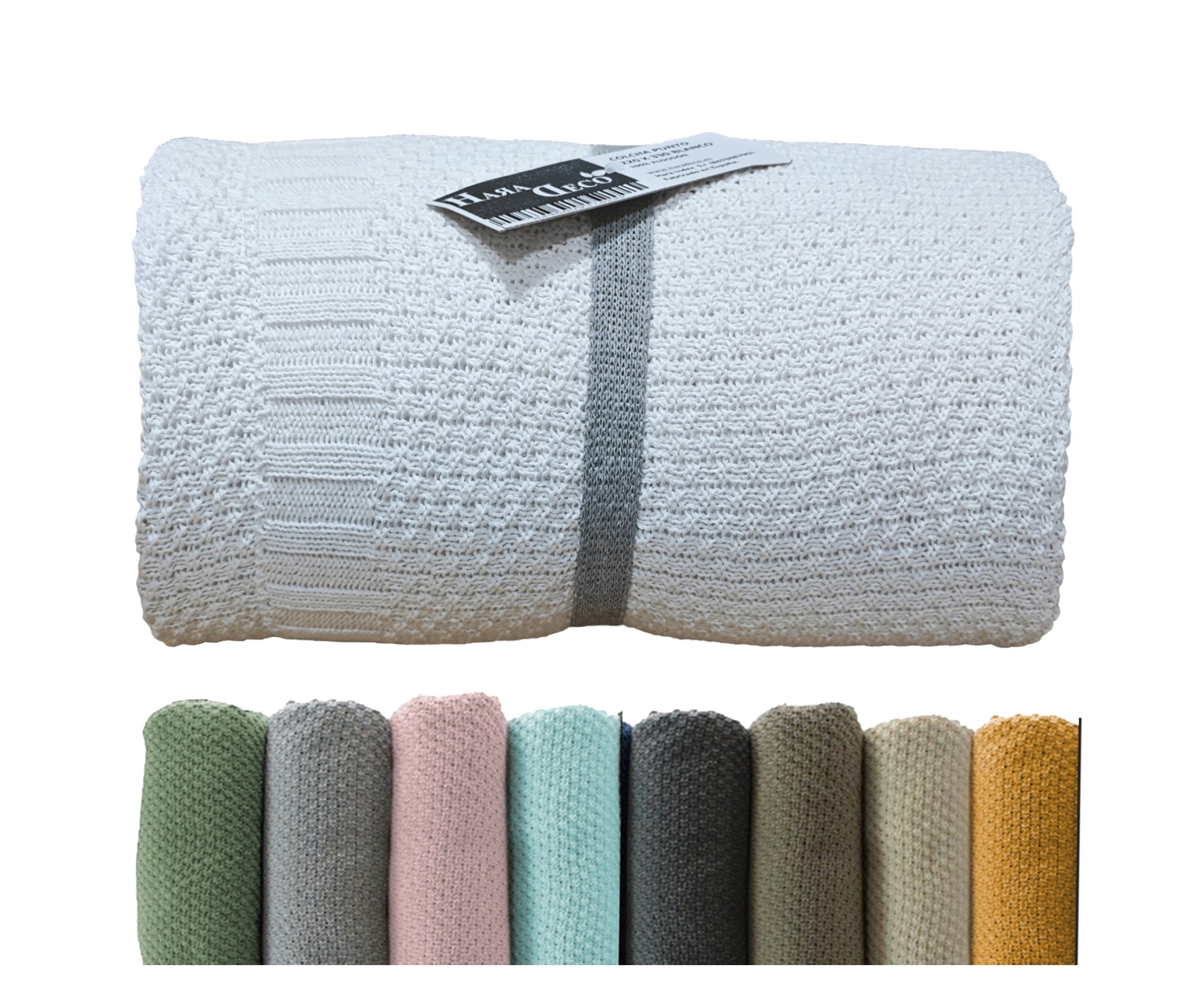 Haradeco manta 100% algodón tacto suave, plaid blanco 130x160cm, colcha multiuso antialérgico anti-pilling, pie de cama fabricado en españa