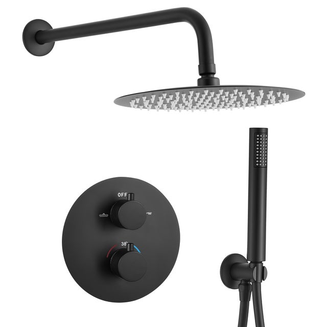 Valaz Douche thermostatique murale ronde noir mat - Série Jucar - 20 cm