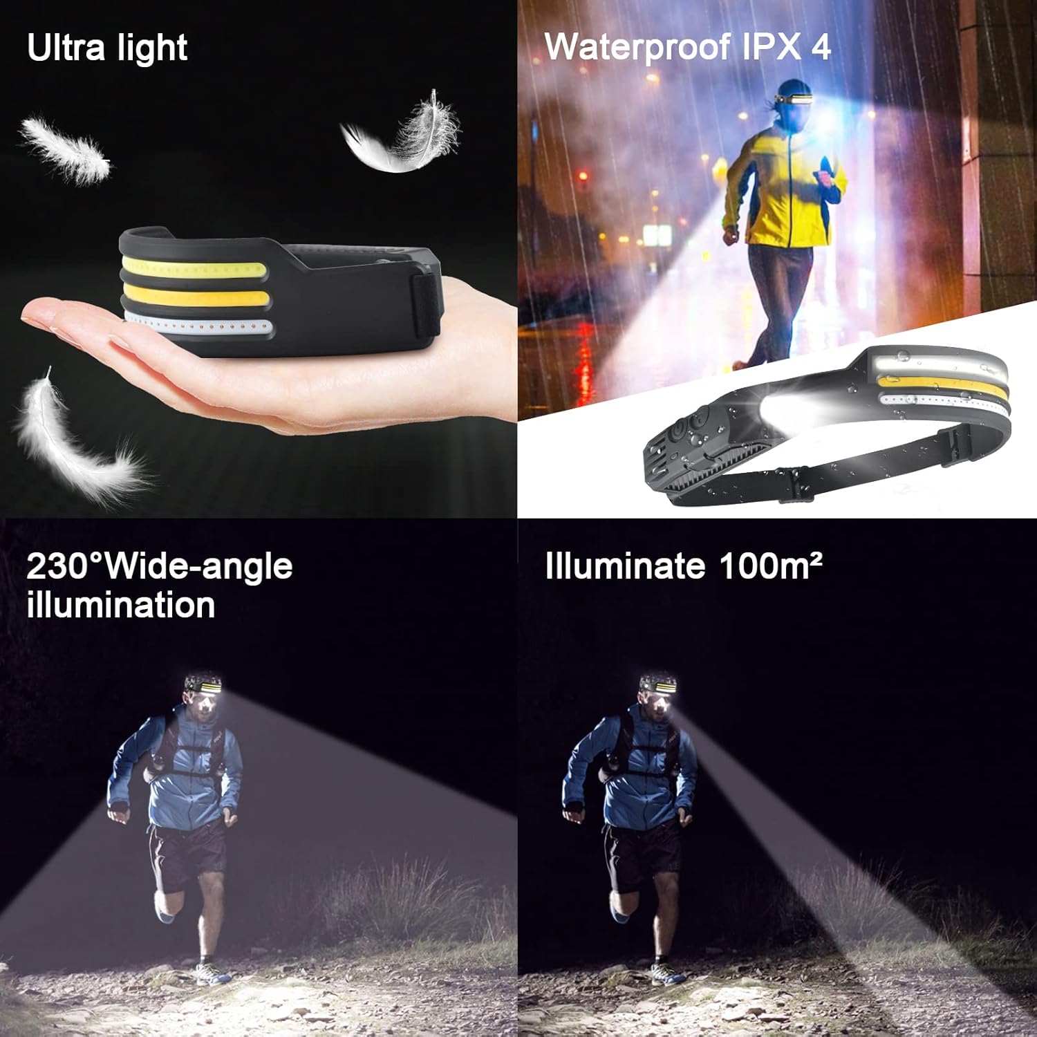 2 Pcs Lampe Frontale Rechargeable Led Ultra Puissante Lampes Frontales Running Rechargeables Pile Lumiere Torche usb Trail a Pied Bandeau - 3