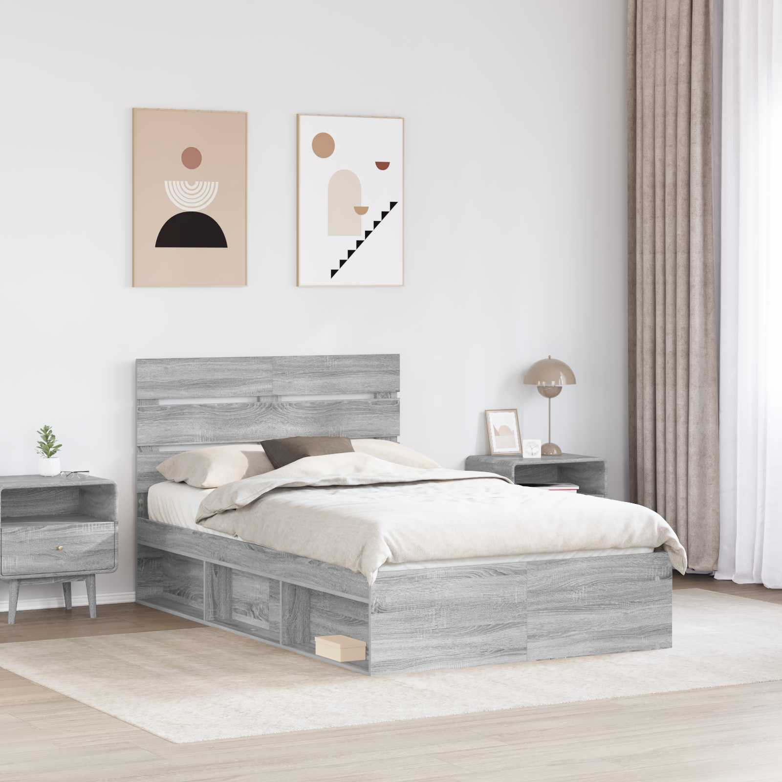 Cadre de lit en pin massif gris pour la chambre, 120 × 190 cm - 3