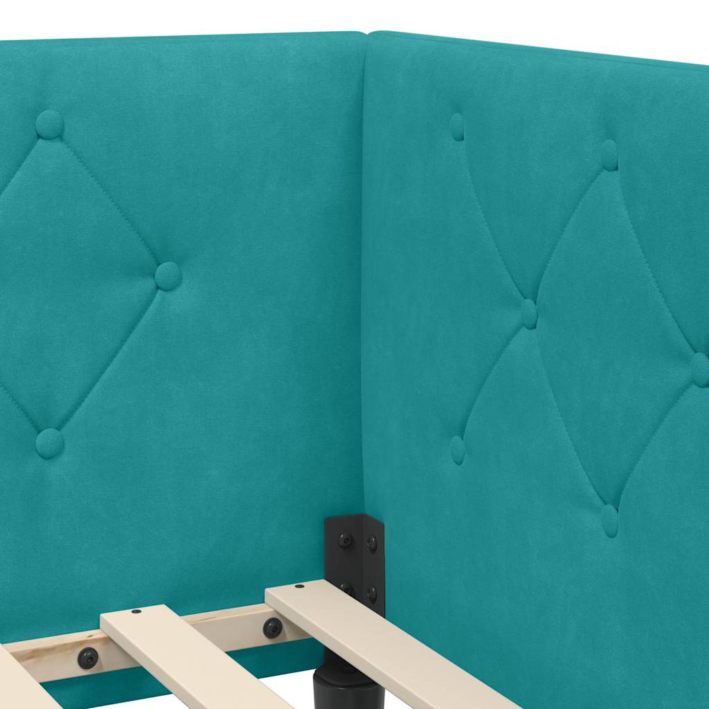 Cadre de lit d'angle turquoise, 90 x 190 cm, velours - 8