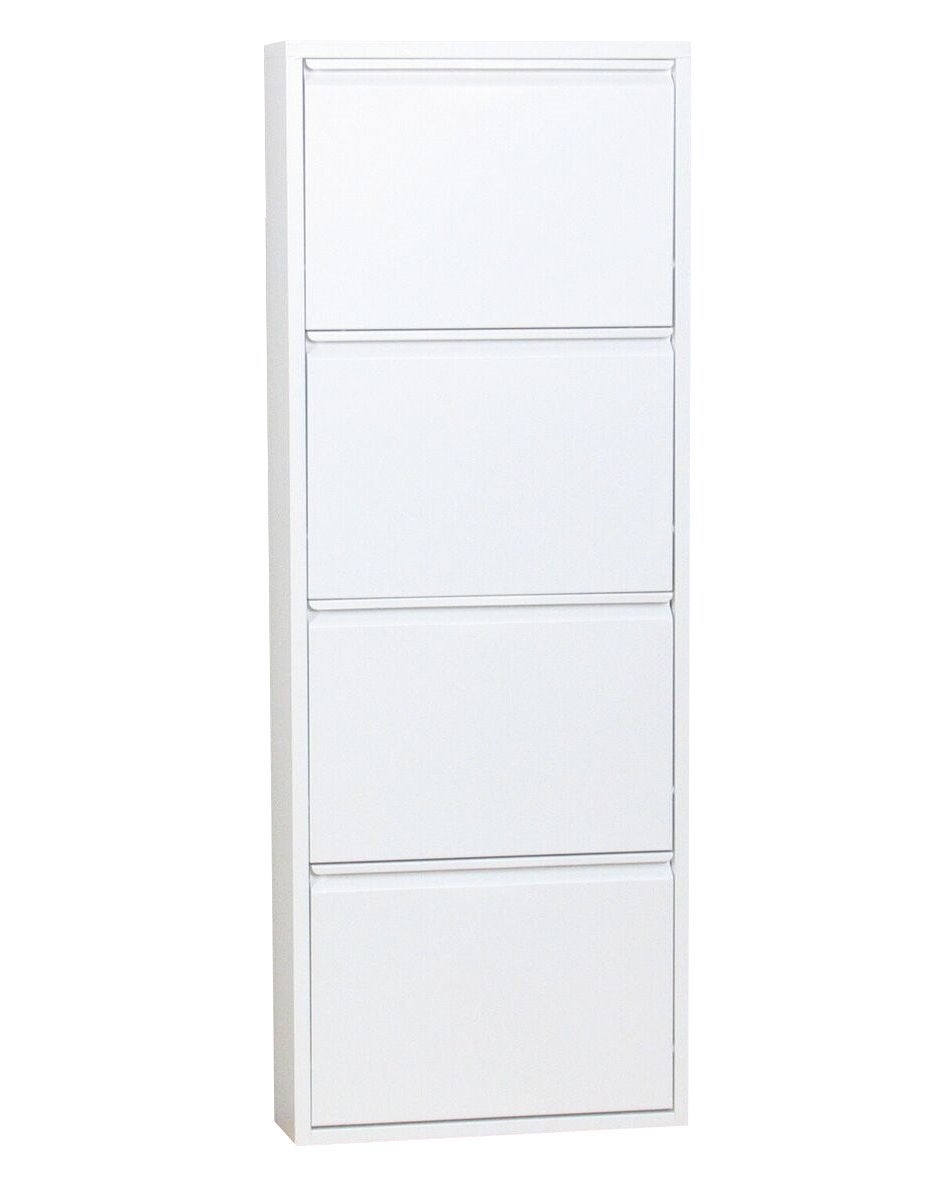 Pisa szafka na buty z 4 klapami/drzwiczkami w metalicznej bieli. Dostarczane zmontowane.