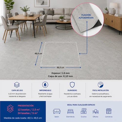 Arquiservi® - Piso Vinílico Autoadesivo em PVC Cinza Pedra 20 m² - Para residências e empresas | Impermeável | Fácil Instalação | 2 mm - 6
