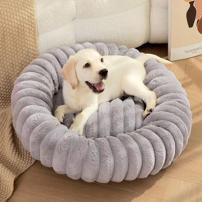 Cama redonda para perros y gatos de tela suave gris de 50 cm de
