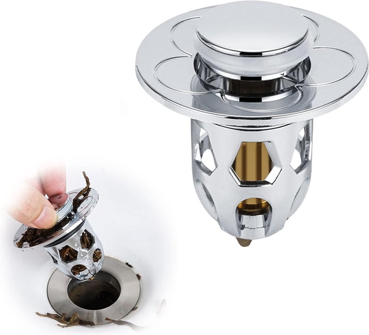 Dop de scurgere chiuvetă cu prindere rapidă, sita, sistem de prindere a părului, dopuri de scurgere, chiuvete, baie/bucătărie, cromat, pentru 34-40 mm