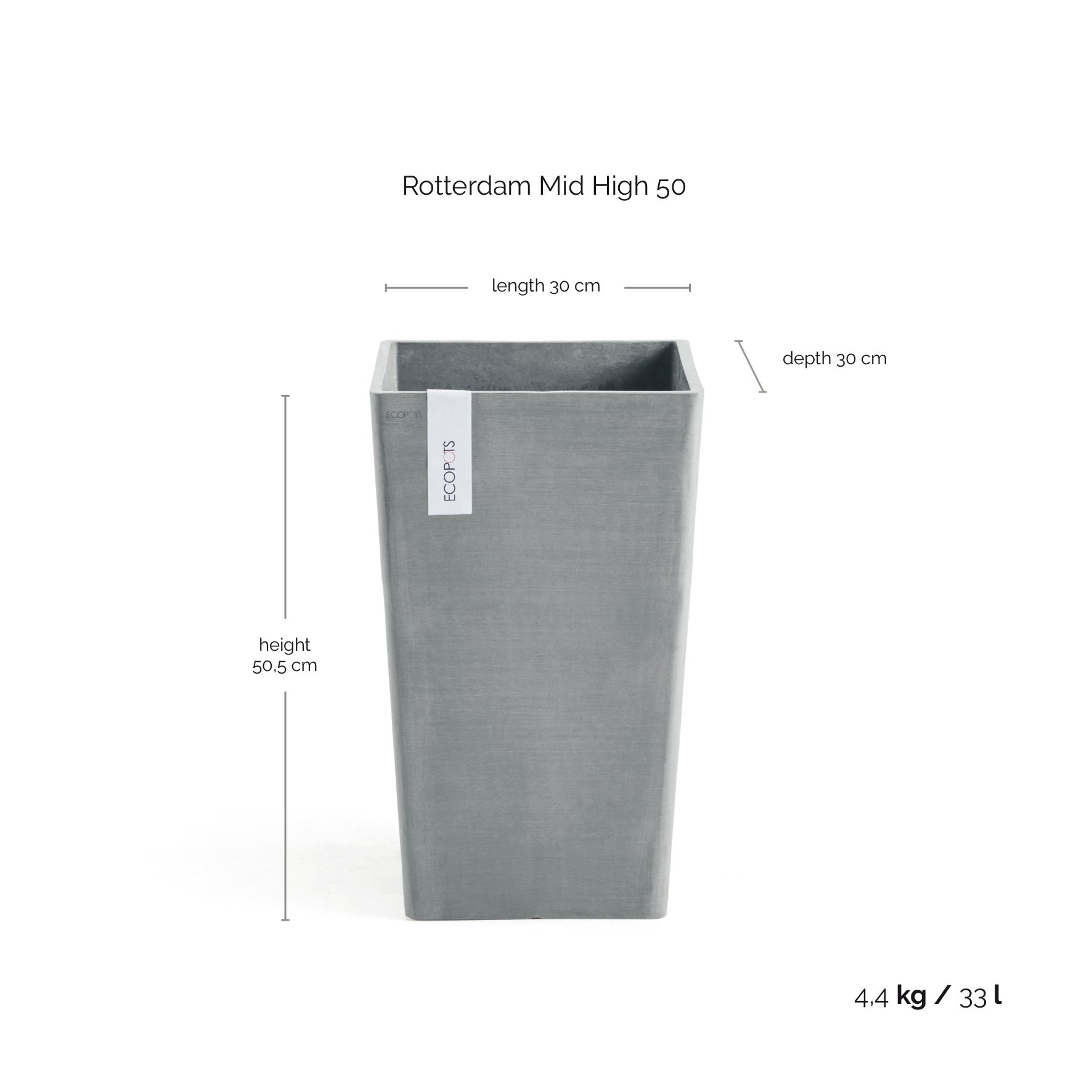 Ecopots Brussels 30 Pot de fleurs - L 30 cm x H 14,8 cm - Taupe - Intérieur et extérieur - 3