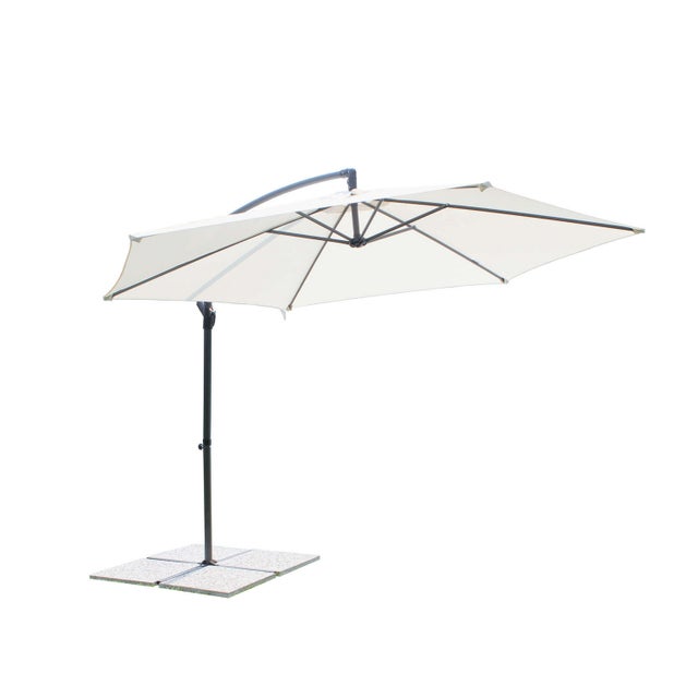 Sombrilla de jardín Ø 3 de tela de poliéster Blanco poste Negro cortavientos mod. Eris