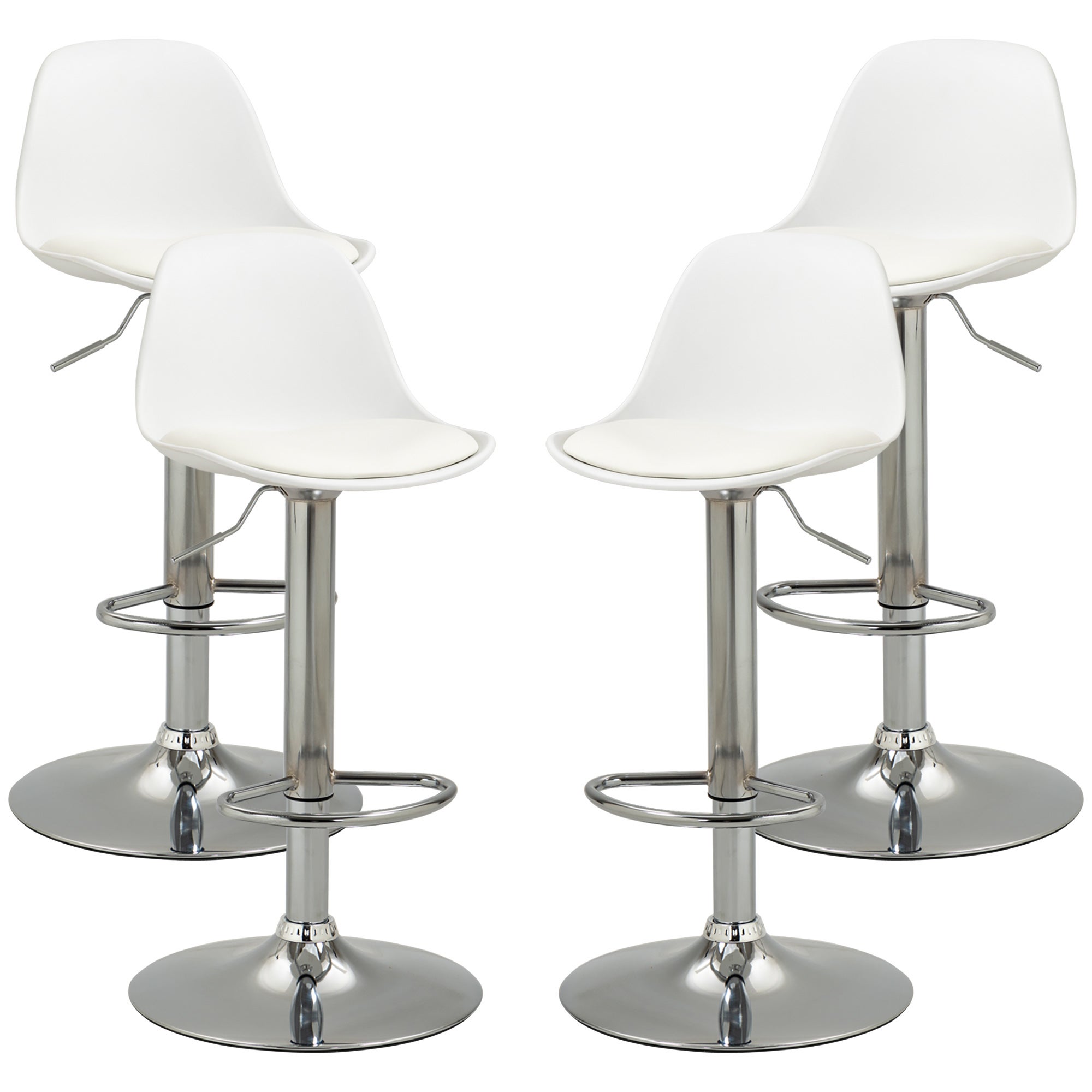 HOMCOM Set Di 2 Sgabelli Da Bar Regolabili – Bianco, Rivestimento Sintetico, Schienale Ergonomico, Girevoli 360° Con Poggiapiedi - 6