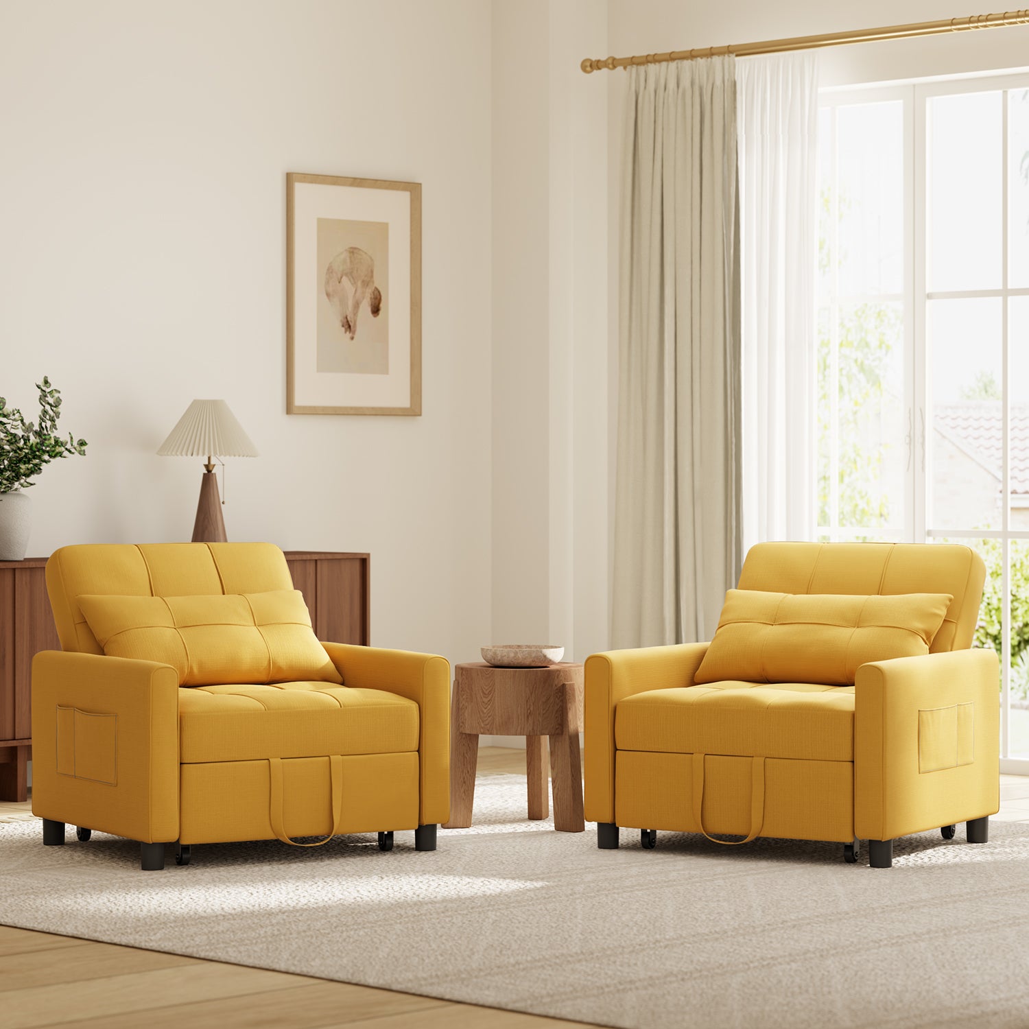 Fauteuil Convertible 3 En 1 - Canapé, Chaise Longue Et Lit 1 Place - Dossier Réglable, Poches Latérales, Roulettes (Gris Clair)