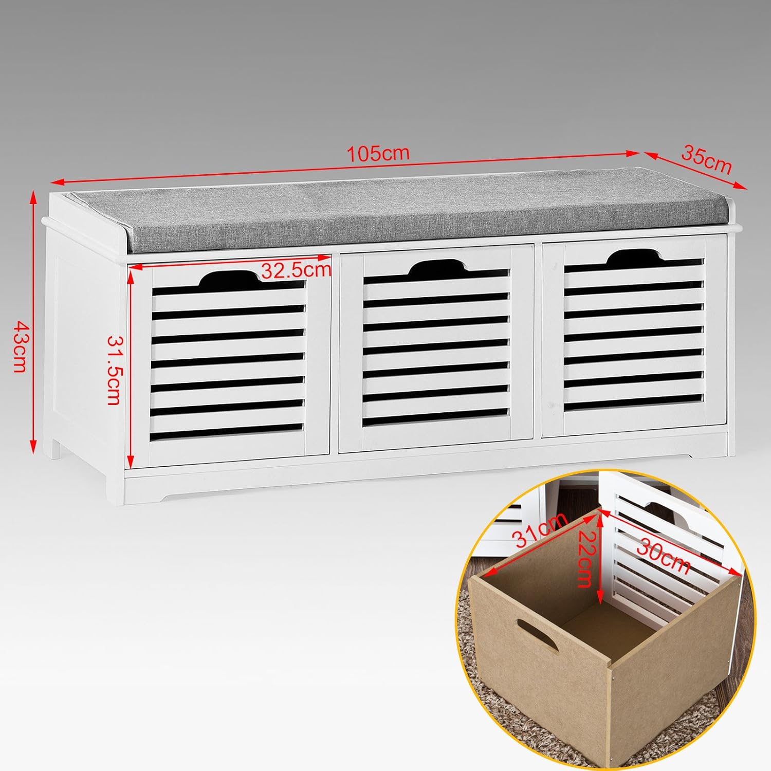 SoBuy Banc de Rangement avec coussin rembourré et 3 cubes, Meuble d'Entrée Commode à Chaussure, FSR23-W - 3