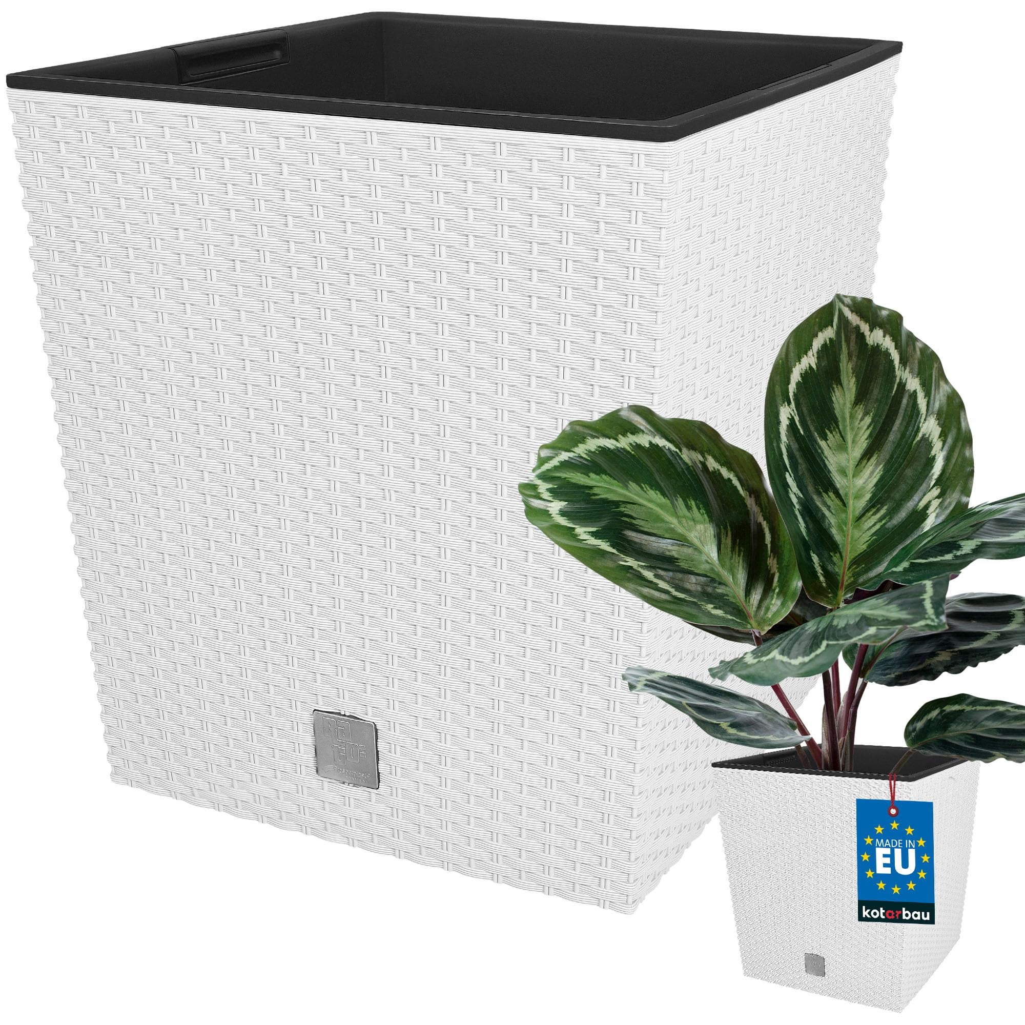 Donica doniczka 26 cm ogrodowa rattan biała balkon taras kwiaty wkład ogród - KOTARBAU