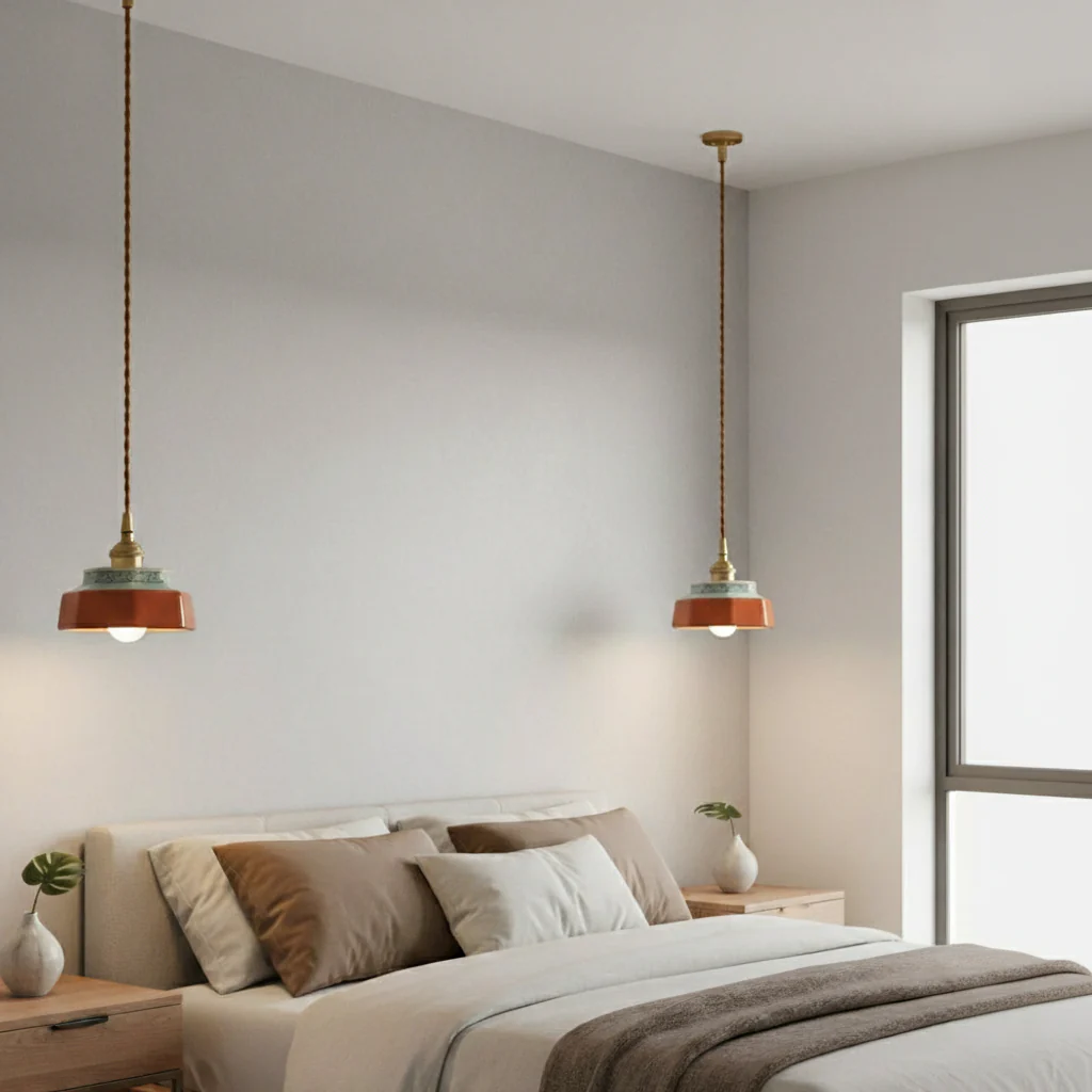 Suspension vintage en céramique, petit lustre, lampe de chevet LED, plafonnier suspendu en porcelaine, φ14cm, pour salle à manger, chambre, cuisine - 6