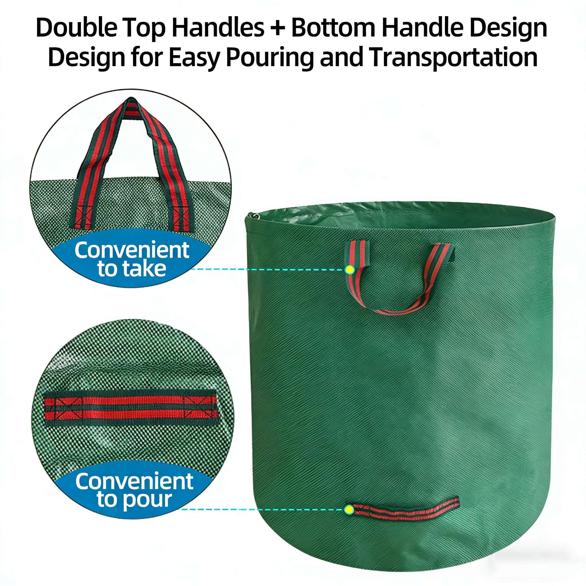 AULEDIO 3 sacs jardin 120L, sacs déchets verts pliables et réutilisables avec poignées, adaptés aux feuilles, mauvaises herbes et déchets de jardin - 6