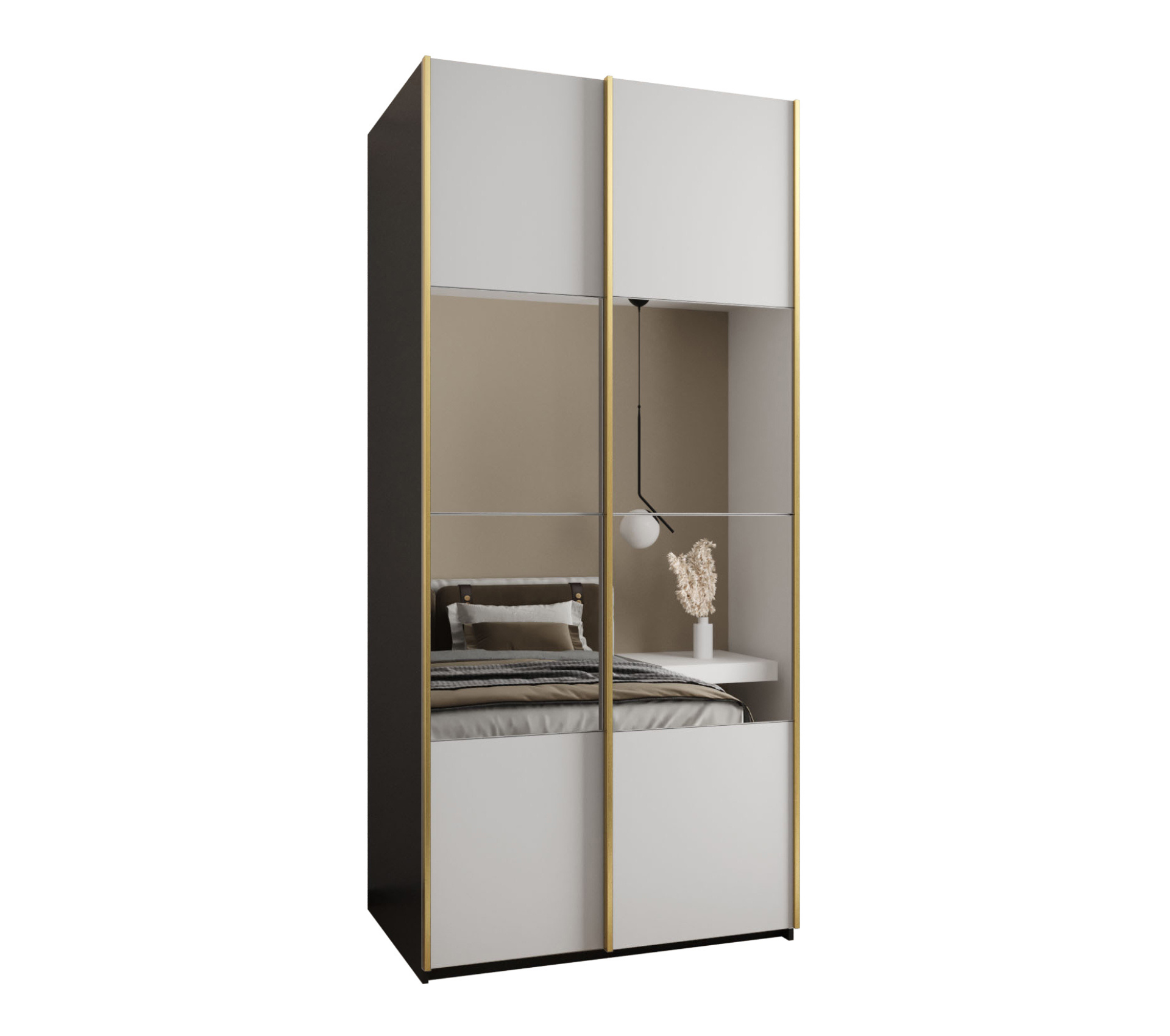 Szafa przesuwna wysoka Lux 4 110 x 64 x 245,5 cm czarny + biały + u. złoty - Abiks Meble