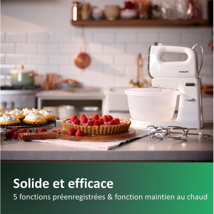 Batteur électrique PHILIPS Série 5000, 500W, 5 vitesses, bol 3L, Blanc ...