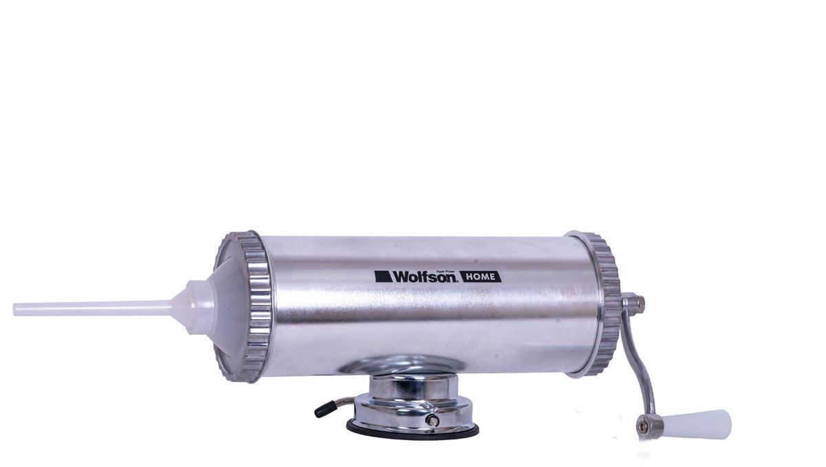 Masina manuala de umplut carnati Wolfson Home K2005A, 3 kg, corp aluminiu, cu ventuza, 5 palnii, montaj orizontal