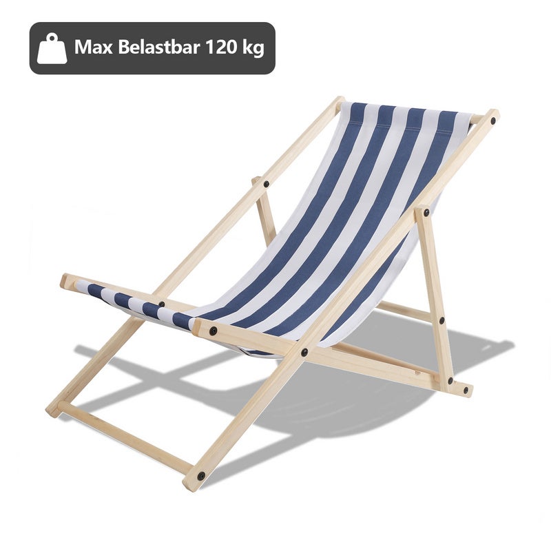 Chaise longue de jardin pliable bleue en bois chilienne 3 positions de couchage jusqu'à 120 kg usage intérieur et extérieur balcon terrasse patio
