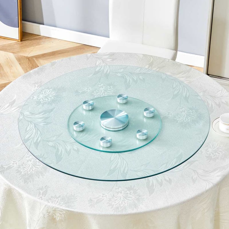 Dwupoziomowy obrotowy okrągły szklany blat stołu Ø77/38 cm, praktyczna, obrotowa konstrukcja