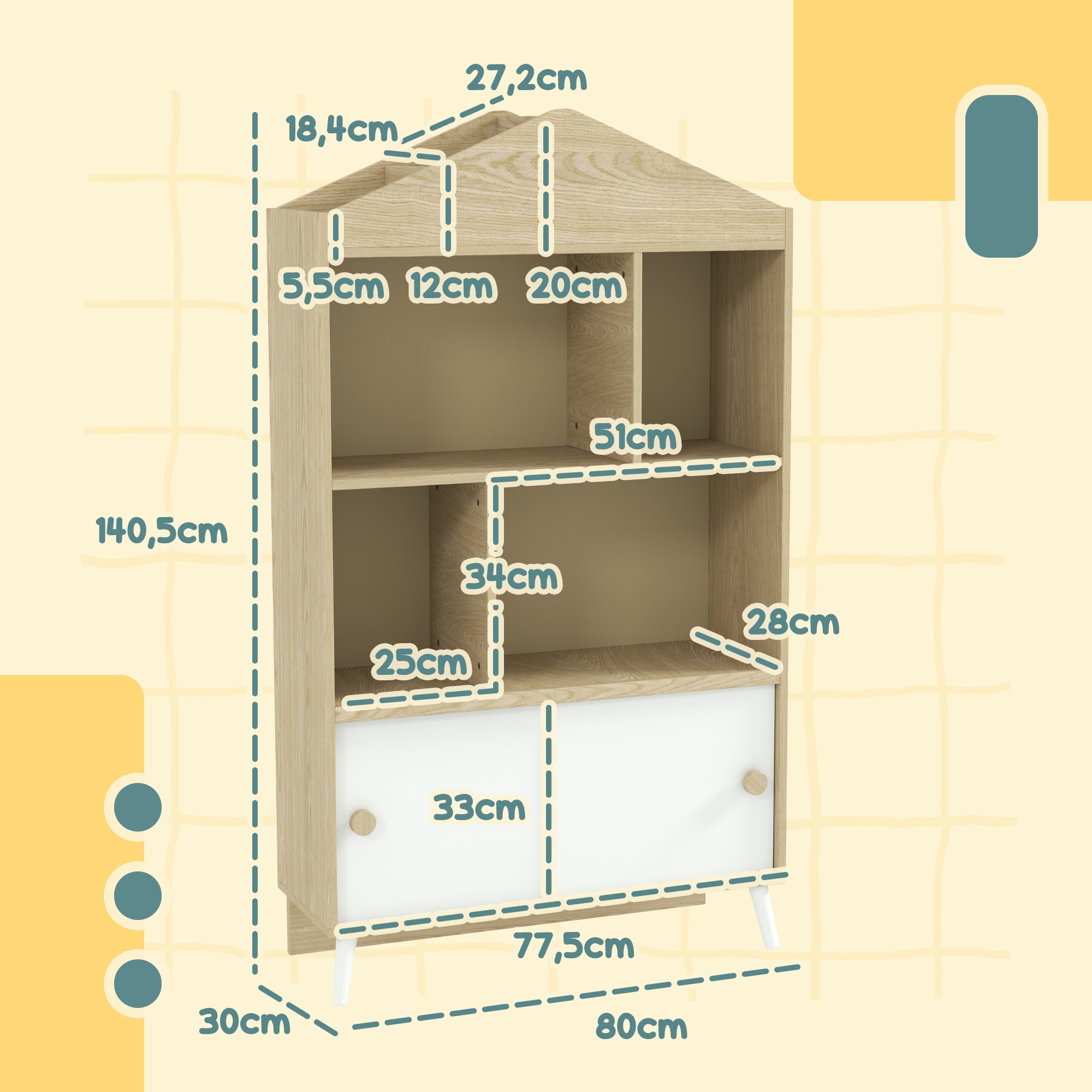 Bibliothèque pour Chambre enfant en MDF Multicouleur H. 140.5 x l. 30 x P. 80 cm - 3