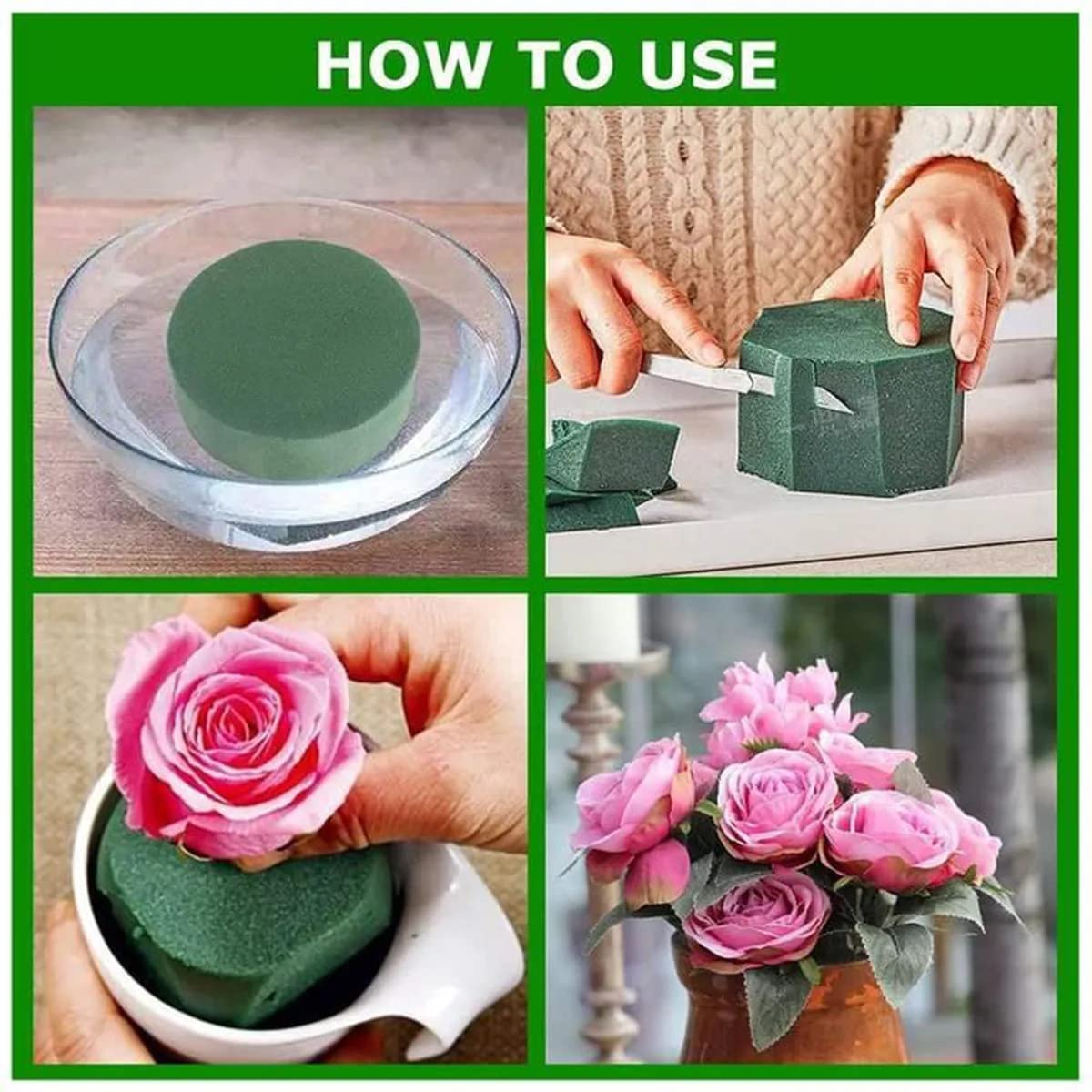 Lot de 12 Mousse Florale Ronds, Fleurs artificielles et Mousse pour compositions Florales, pour Arrangement Floraux, pour Artisanat Mariage(Vert) - 4