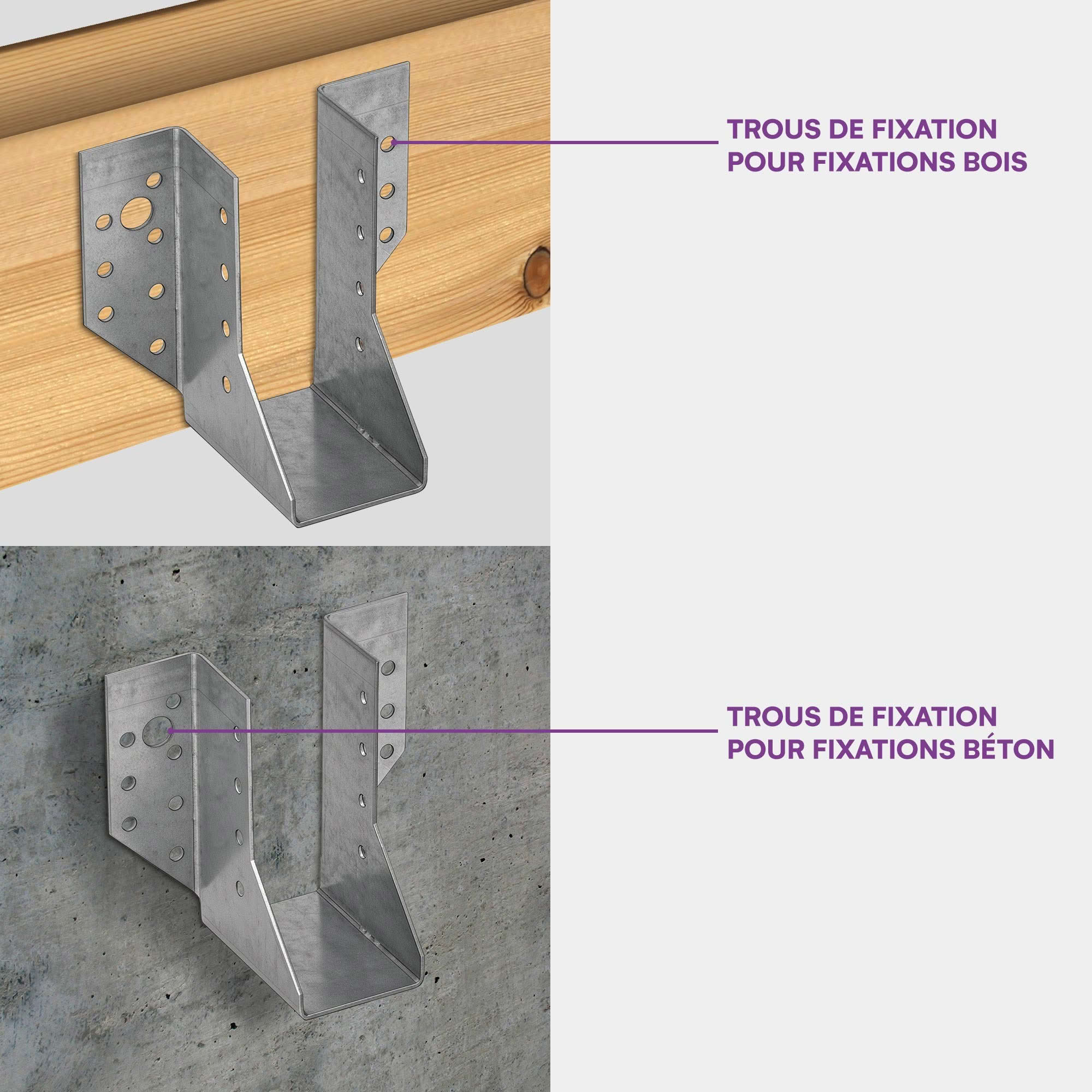 10 sabots de charpente à ailes extérieures - Connecteurs de poutres - Acier galvanisé - Larg 45 x Ht 110 mm - Fabriqué en Europe - 5