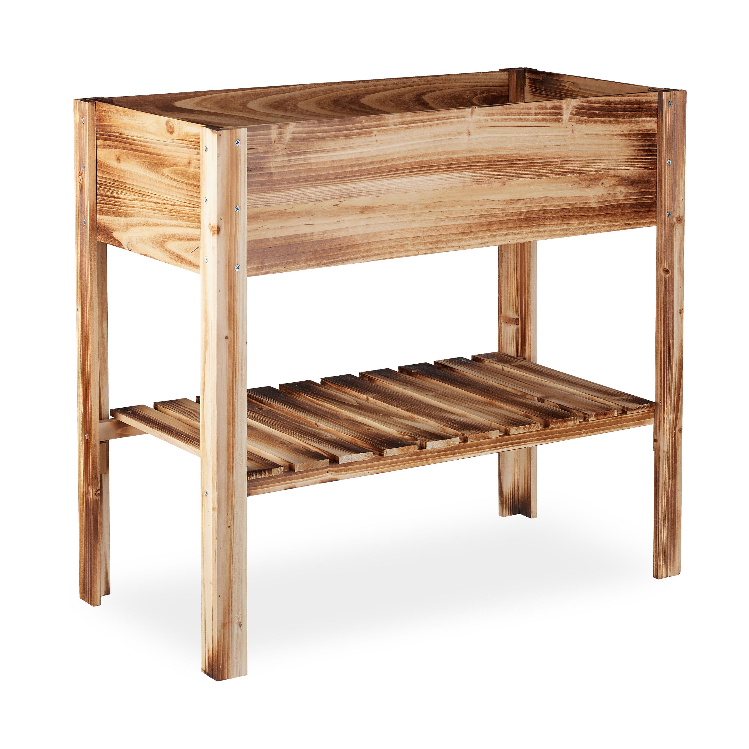 Carré potager bois, légume, herbes, balcon, Jardinière sur pied, HxlxP: 80 x 88 x 43,5 cm, bois flambé, Relaxdays - 8