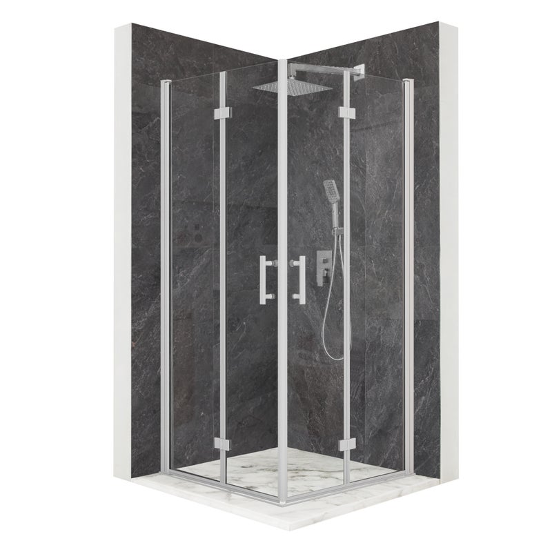 Kabina prysznicowa kwadratowa drzwi uchylne srebrna 100x100cm szkło 6mm + powłoka