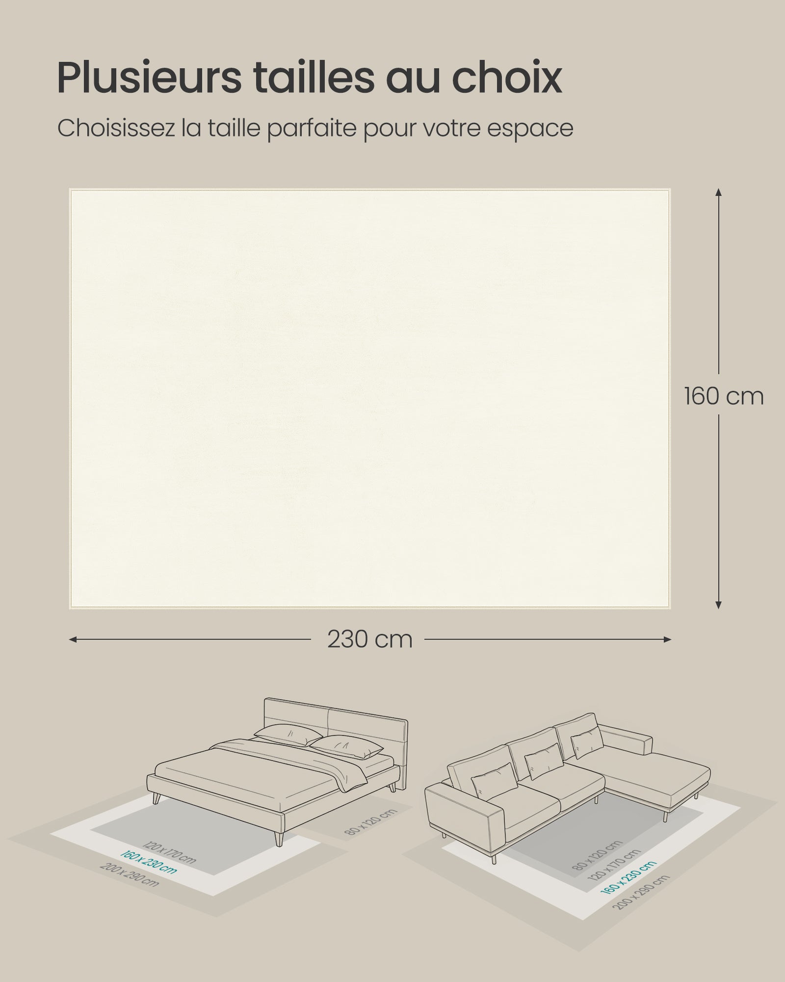 Tapis Décoratif, 160 x 230 cm, Tapis de salon, Antidérapant, Décoration Intérieure, pour Salon, Chambre,Lavable en Machine, Style Moderne,Blanc Crème - 5