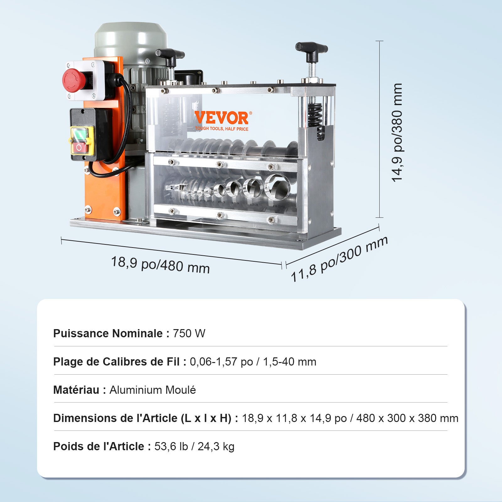 Machine à dénuder automatique SucceBuy 0.06''-1.26'' Dénudeur de câble électrique 750W 98 ft/min Recyclage de la ferraille de cuivre - 2