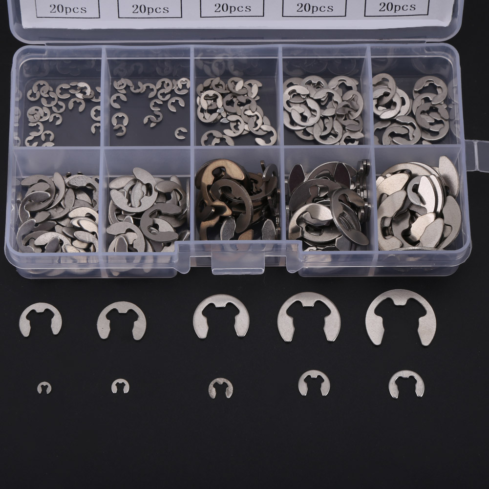 Assortiment de 200 clips de retenue e-clip en acier inoxydable, tailles m1.5 à m10 - 4