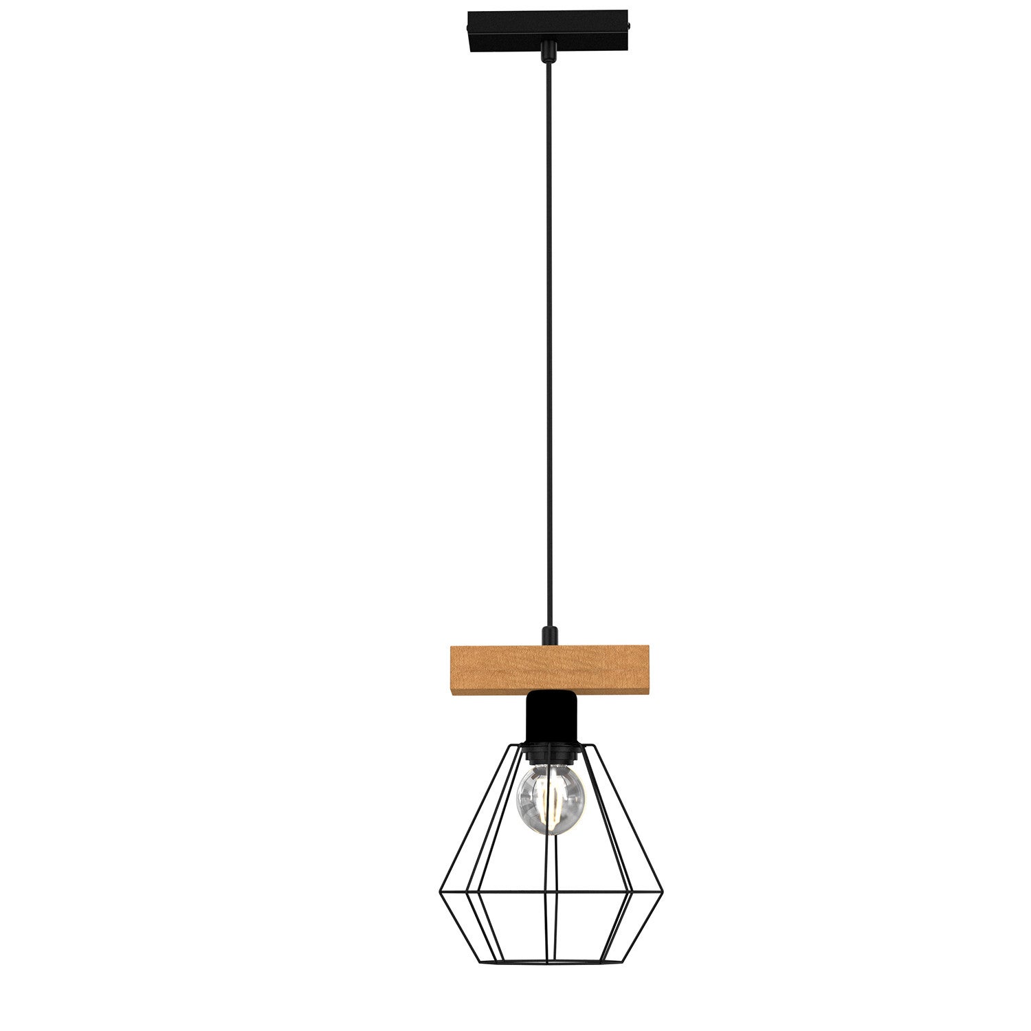 Lampa wisząca Vastra czarny matowa-jasne drewno 1xE27x15W wym: 110 x 20 x 19 cm metal Luminex