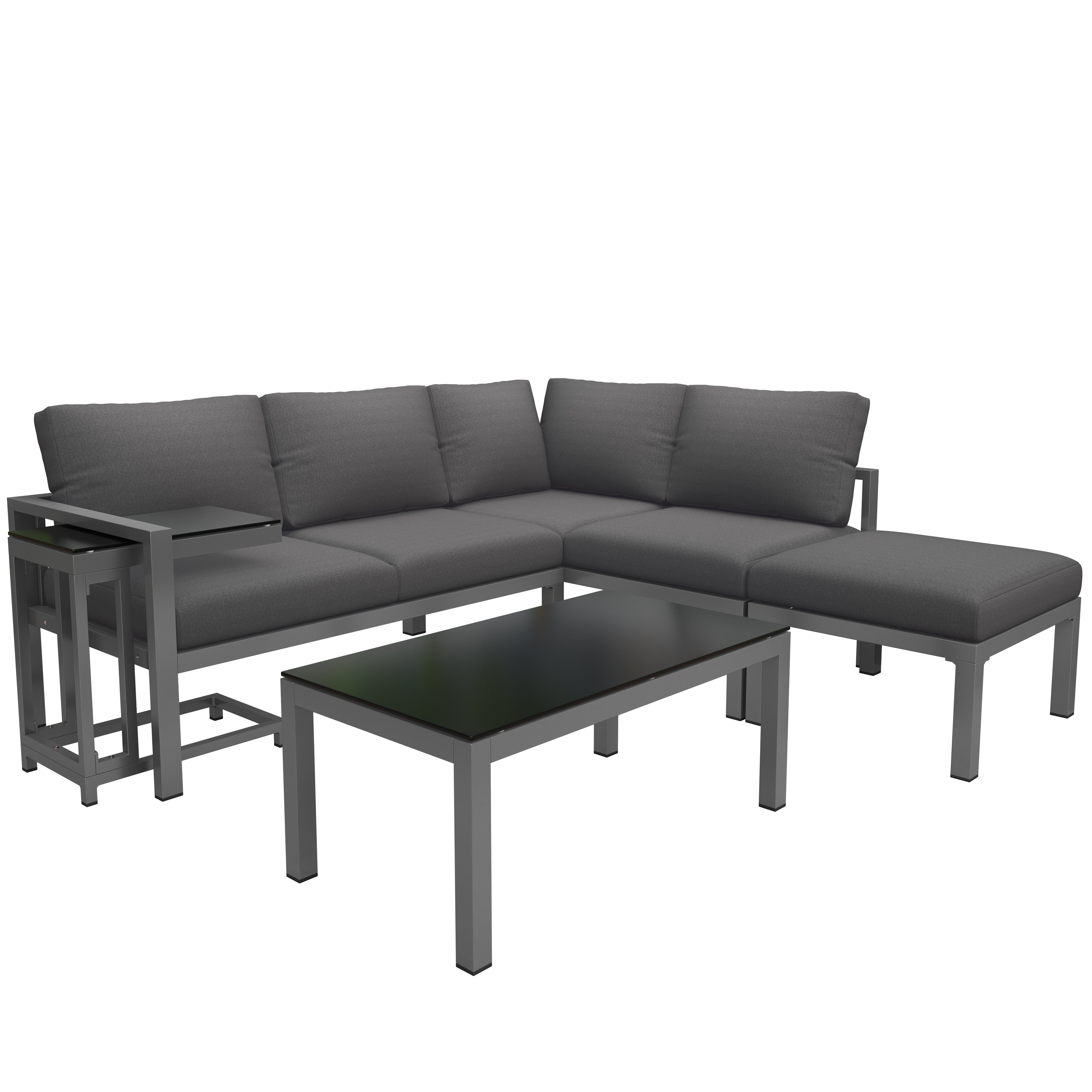 Ensemble de fauteuils de salon de jardin en aluminium pour 6 - 8 personnes, résistant aux intempéries, set de 5, y compris tous les coussins - 5