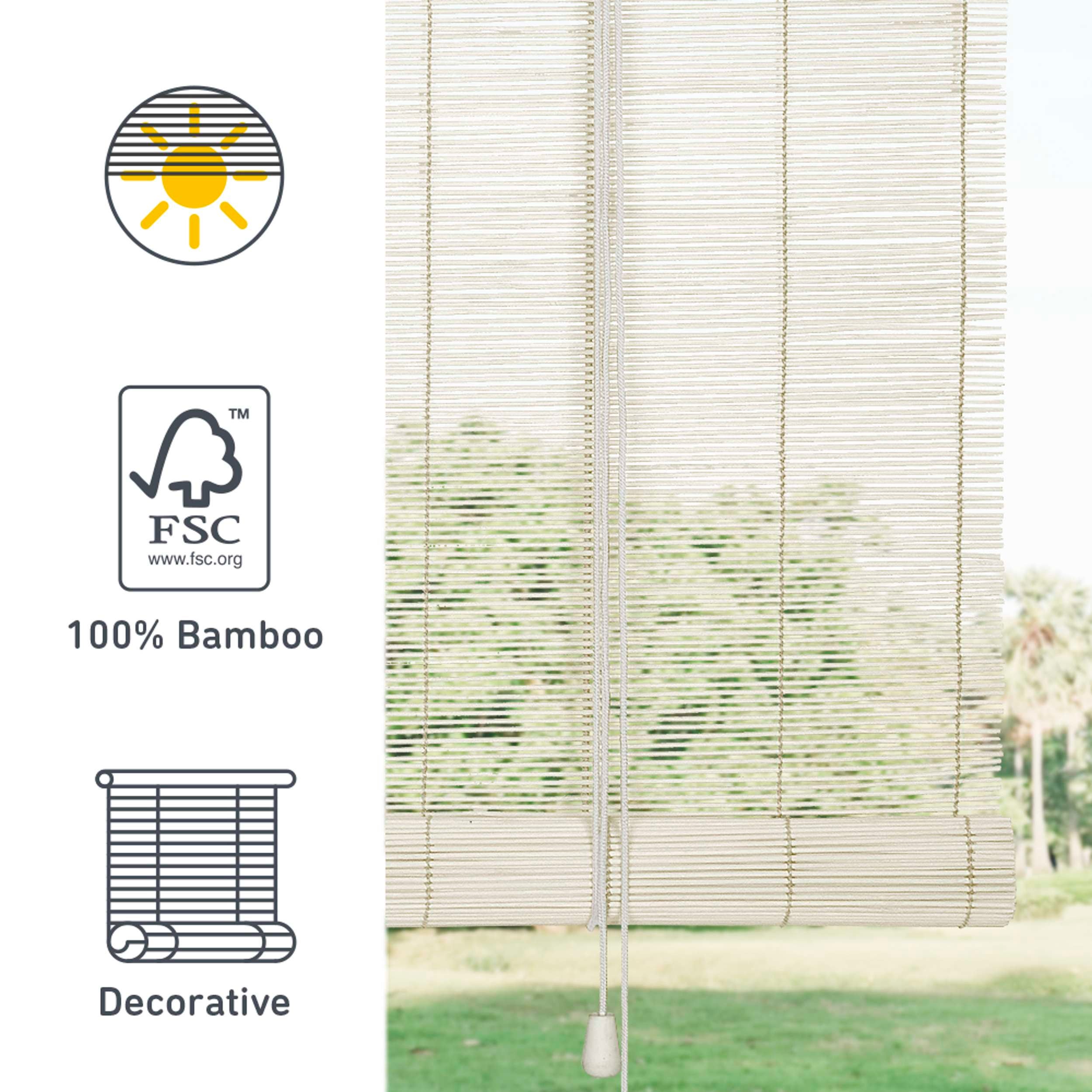 Estore de rolo de rolo de bambu, Estore de rolo de rolo de bambu natural interior e exterior branco, 150 x 175 cm - 4