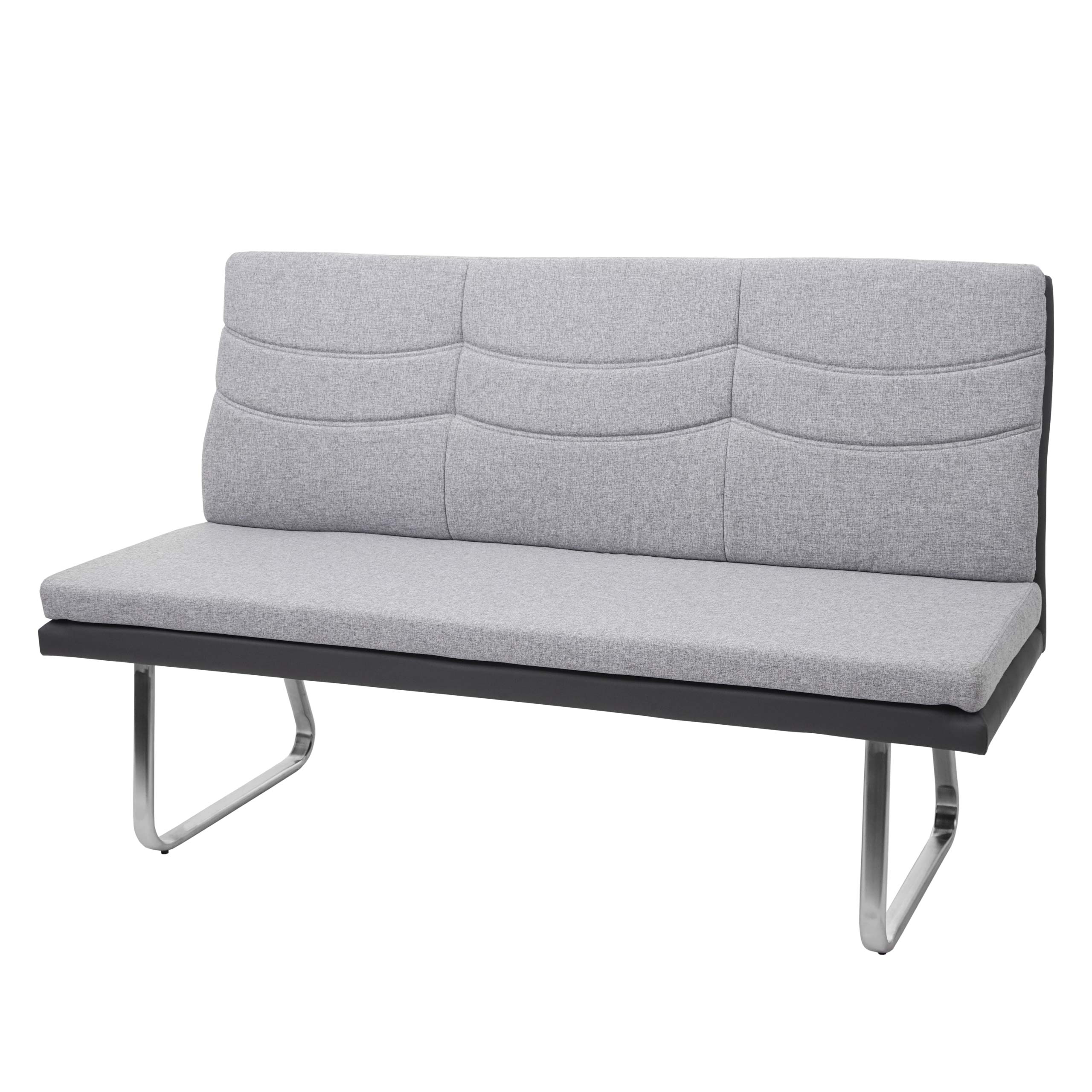 Set 4x sedie con braccioli e panca da interni HWC-G54 acciaio inox tessuto ecopelle grigio - 3