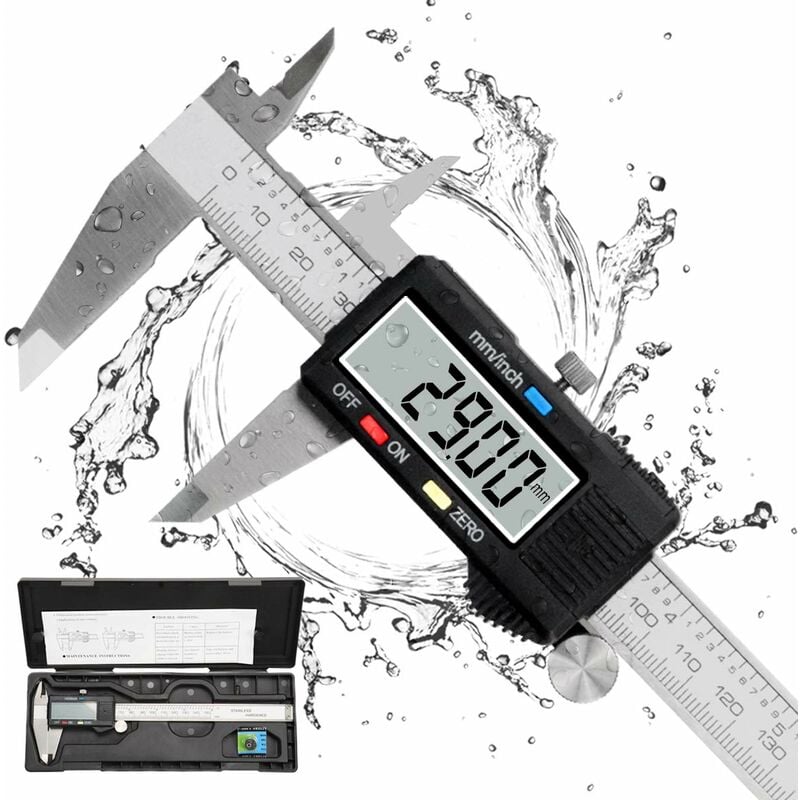 Suwmiarka, Suwmiarka Cyfrowa 150mm Stal Nierdzewna Duży Ekran LCD Regulowana Precyzja 0.01mm, konwersja mm/cale, Odporna