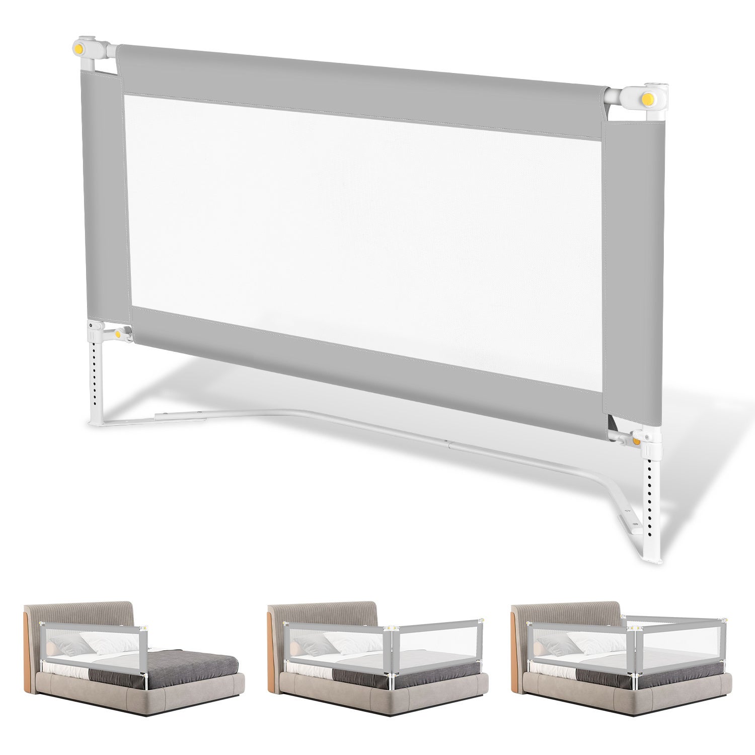 3x barreras de cama para niños, barrera de seguridad para cunas, barrera anticaída, altura ajustable, rieles ajustables (1x150 cm, 2x180 cm)