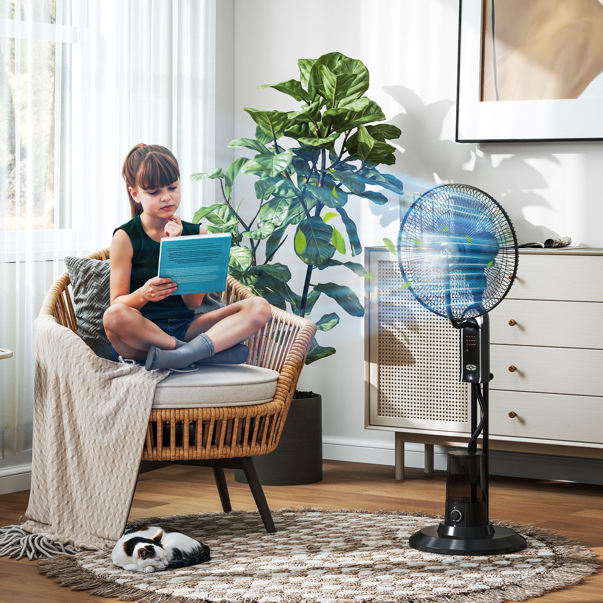 Ventilateur à refroidissement par eau avec humidificateur, inclinable à 10°, oscillant à 70°, 3 vitesses, 75 W, noir - 3