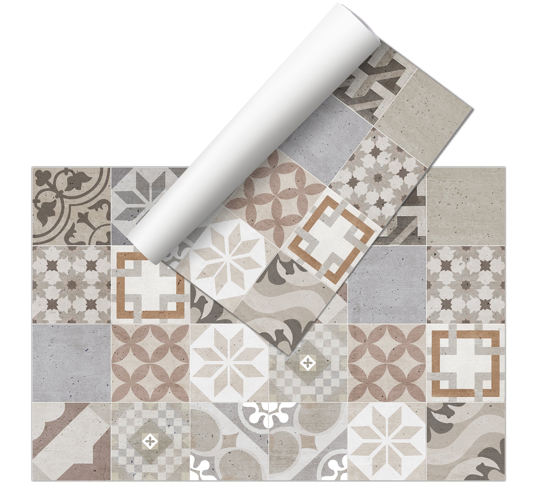 Tapis antidérapant en vinyle Carrelages vintage 66x100 - PVC imprimé, lavable, ignifuge, pour le salon ou la cuisine, style hydraulique - 7