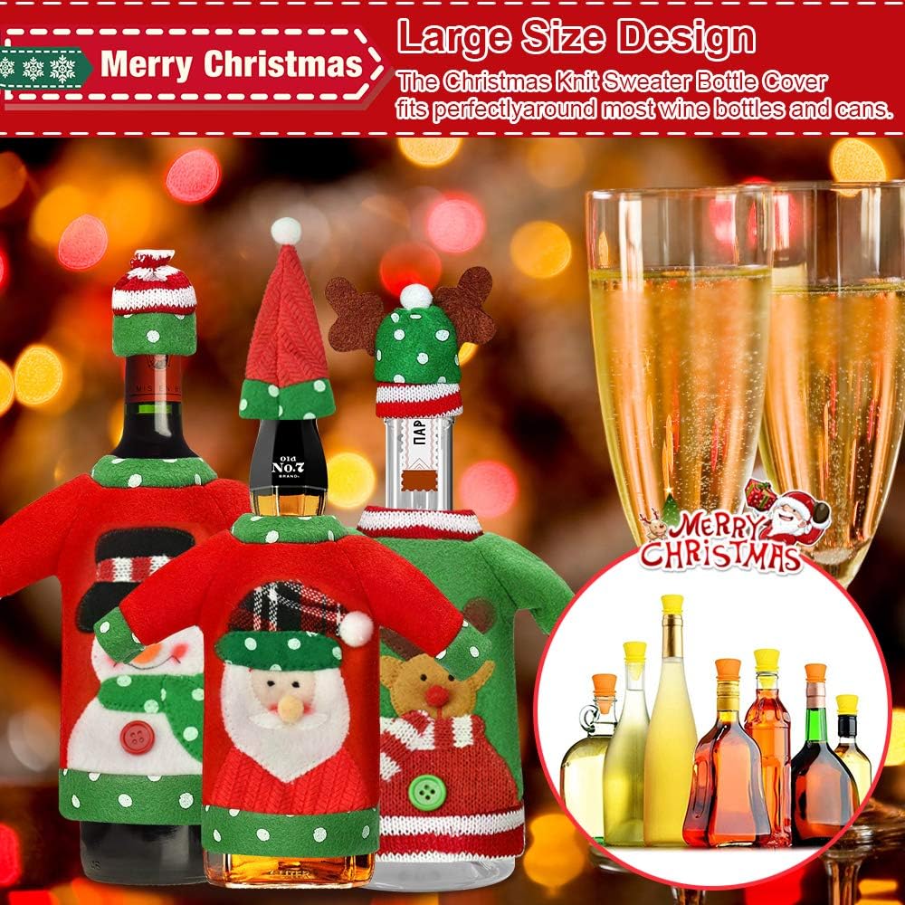 3 pezzi Copribottiglia di vino a forma di brutto maglione natalizio, Borse per bottiglie di vino fatte a mano in maglione per decorazioni natalizie, D - 4