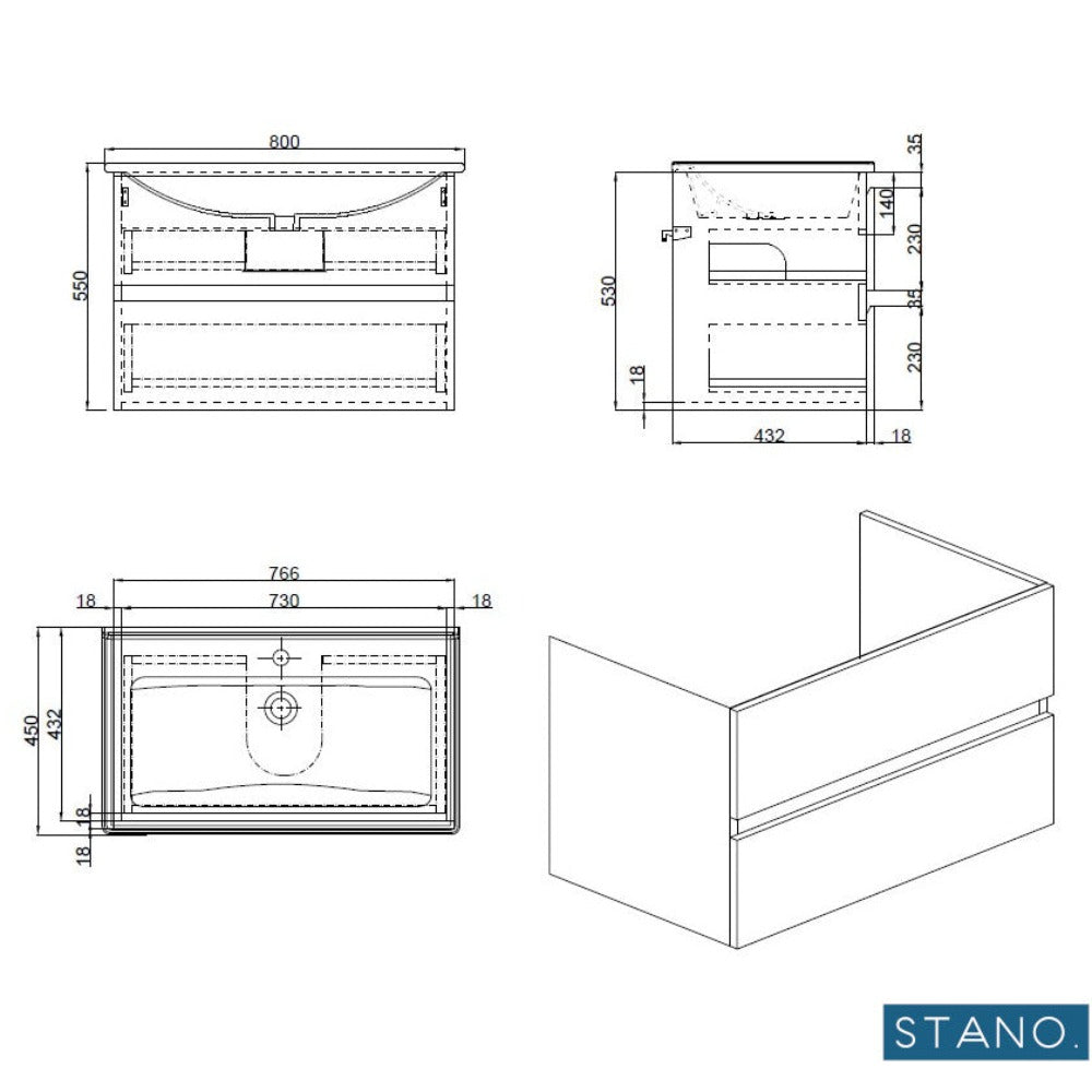 Meuble salle de bain design simple vasque MESSINA largeur 80 cm noyer - 3