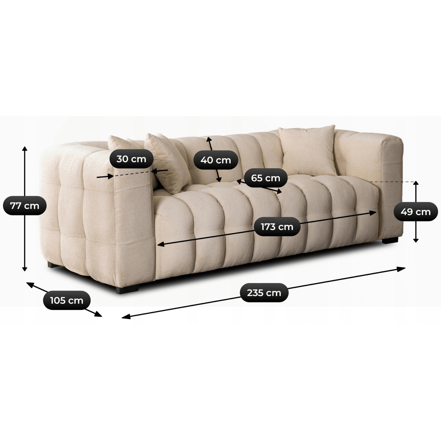 Kanapa Sofa Glamour 3 Osobowa Do Salonu Wygodna Kremowa MODERNO 3S - 8