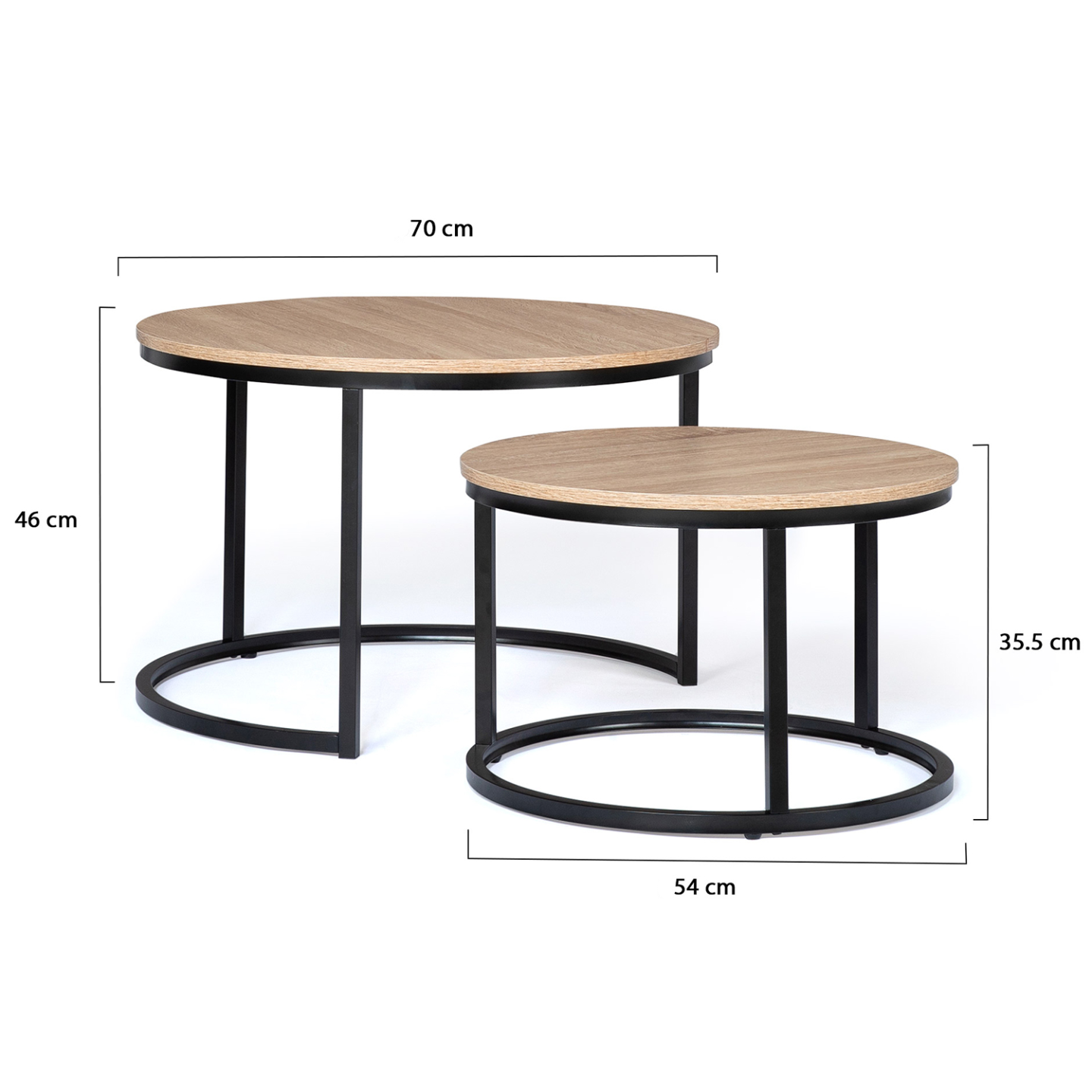 Lot de 2 tables basses gigognes DETROIT rondes 54/70 design industriel - 5