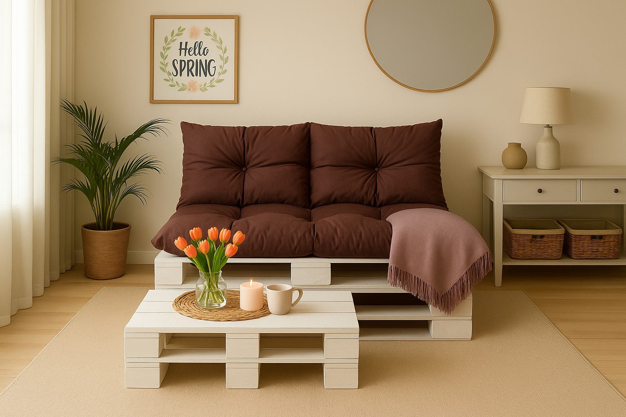 Coussins pour palettes, Assise 120x50 et Dossier 120x40cm Marron, coussins canapé / coussin palette in / extérieur, SETGARDEN - 5