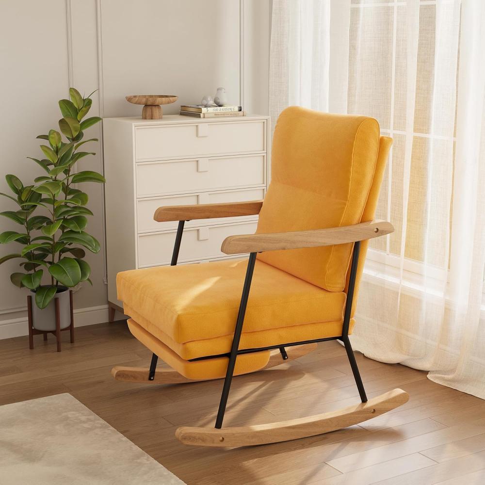 Fauteuil à bascule avec repose-pieds extensible, inclinable, dossier réglable, salon/chambre, marron/jaune - 9
